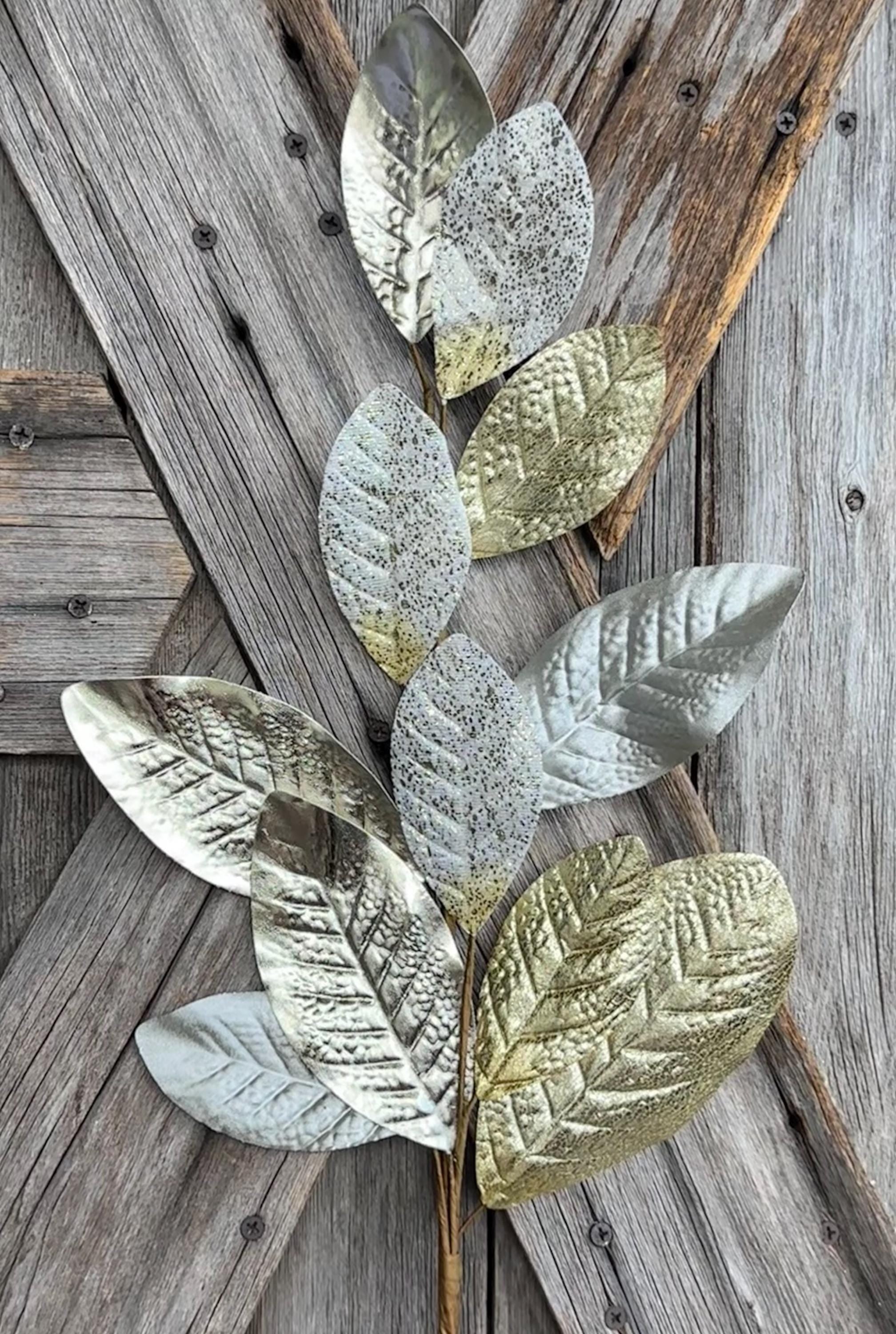 Metallic Gold Magnolia Leaf Spray