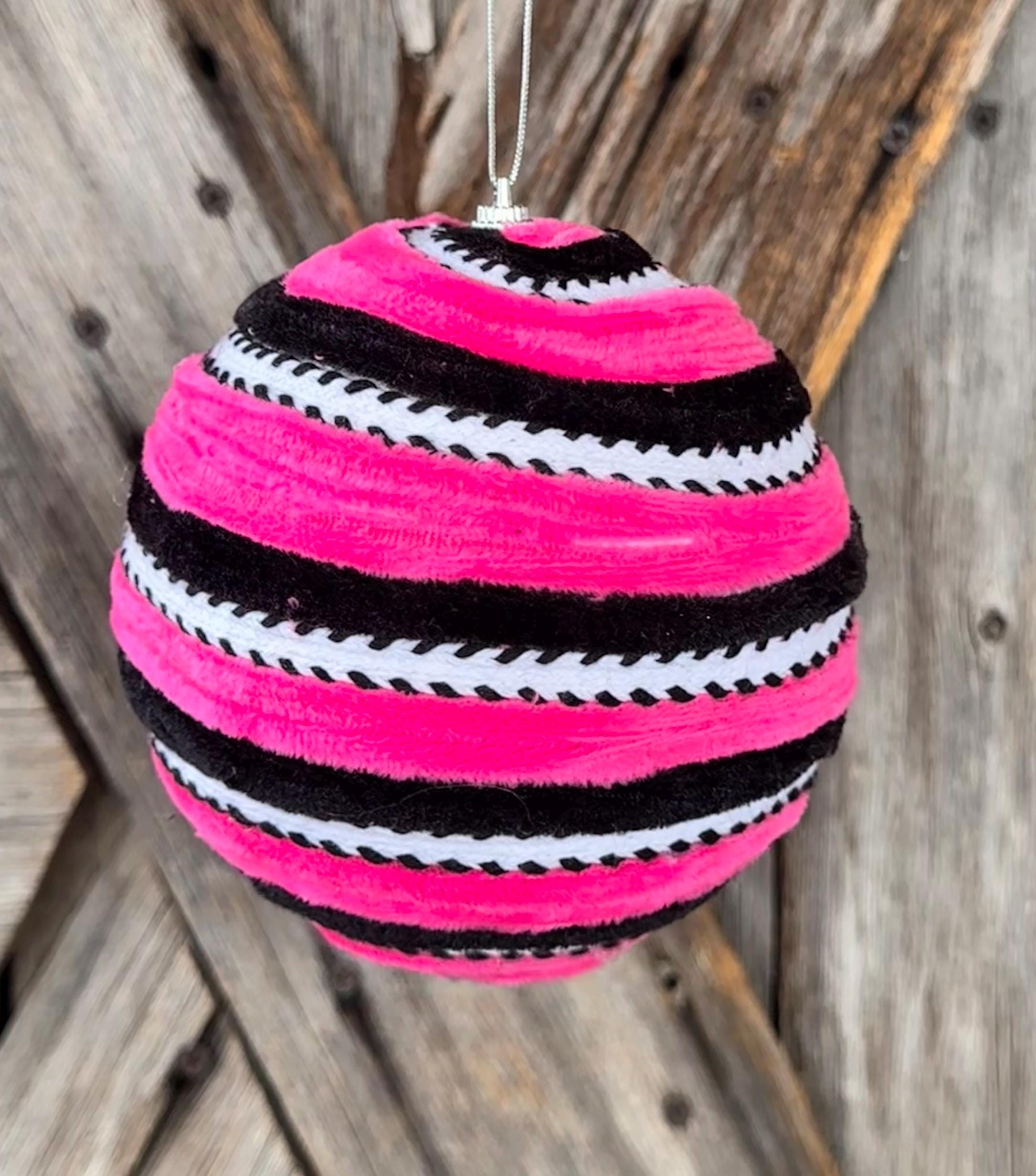 Pink Velvet Stripe Ornament , 6 Inches