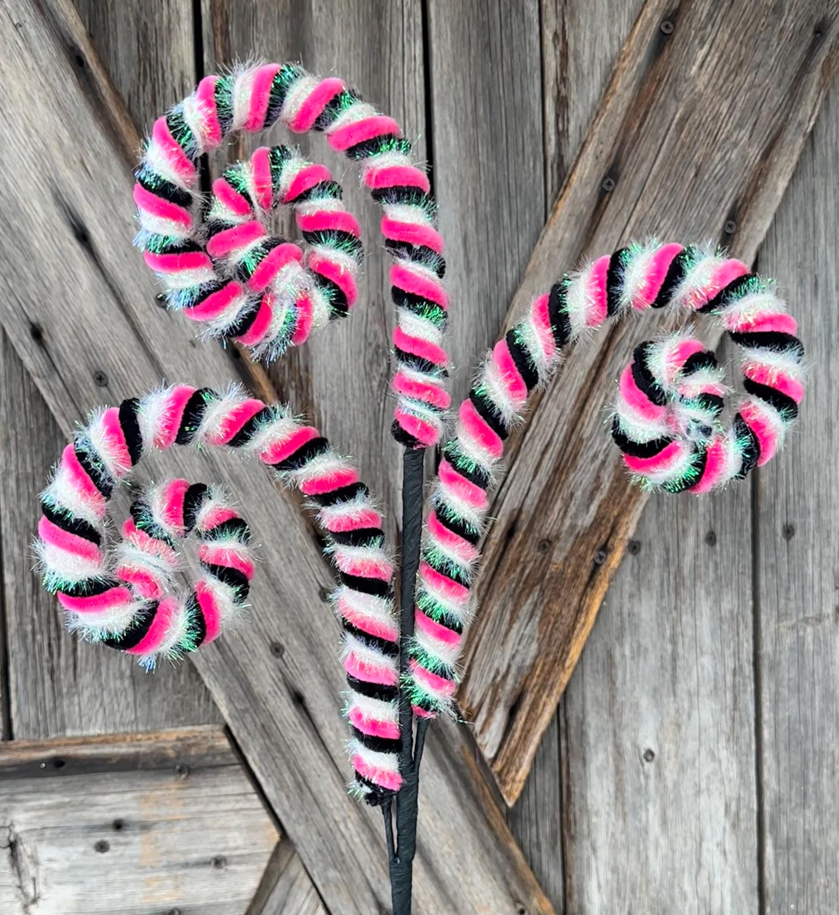 Frizzy Stripe Pink Black White Curly Spray