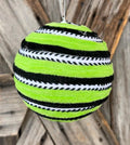 Green Velvet Stripe Ornament , 6 Inches