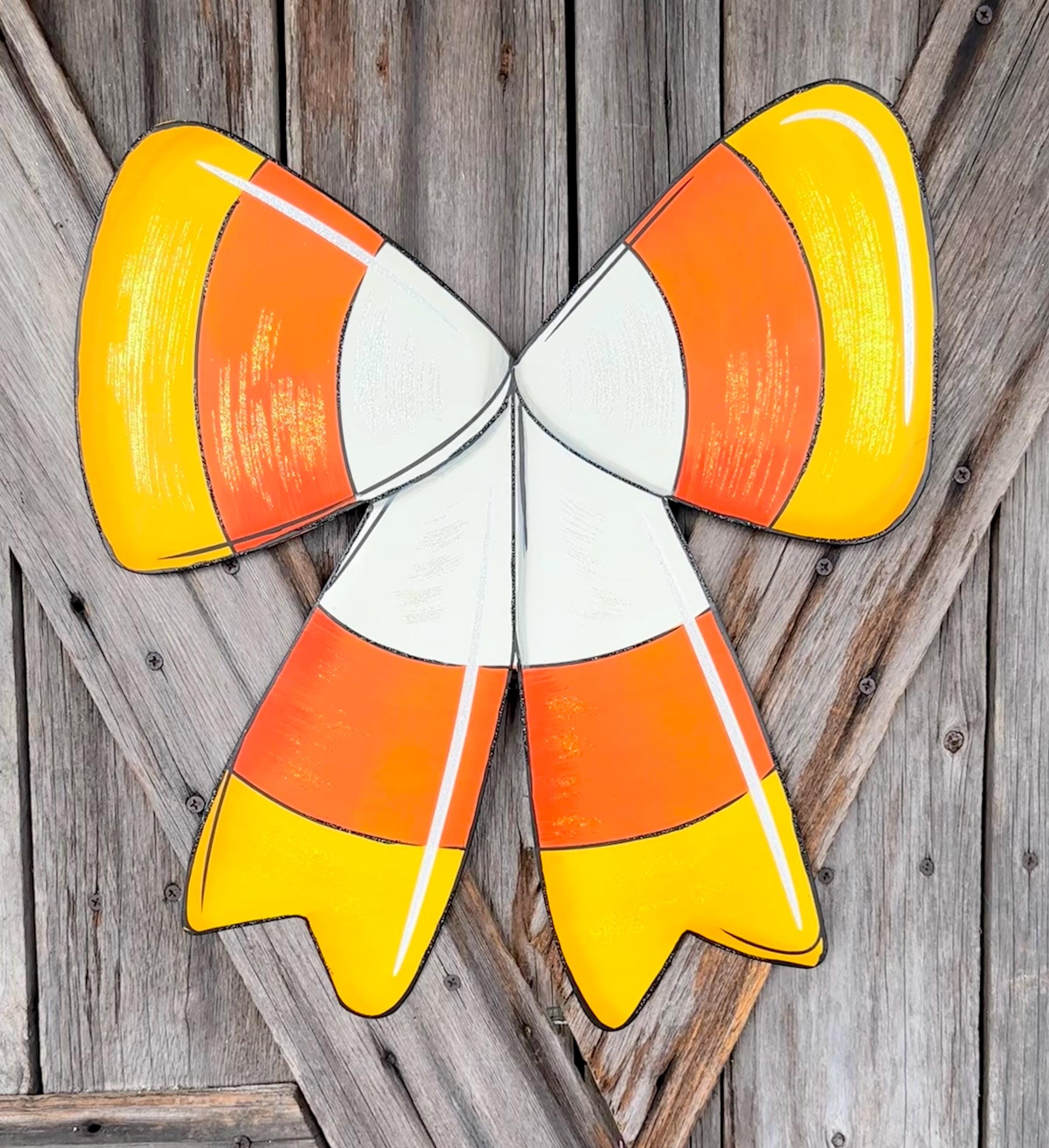 Candy Corn Metal Bow, 17 Inches