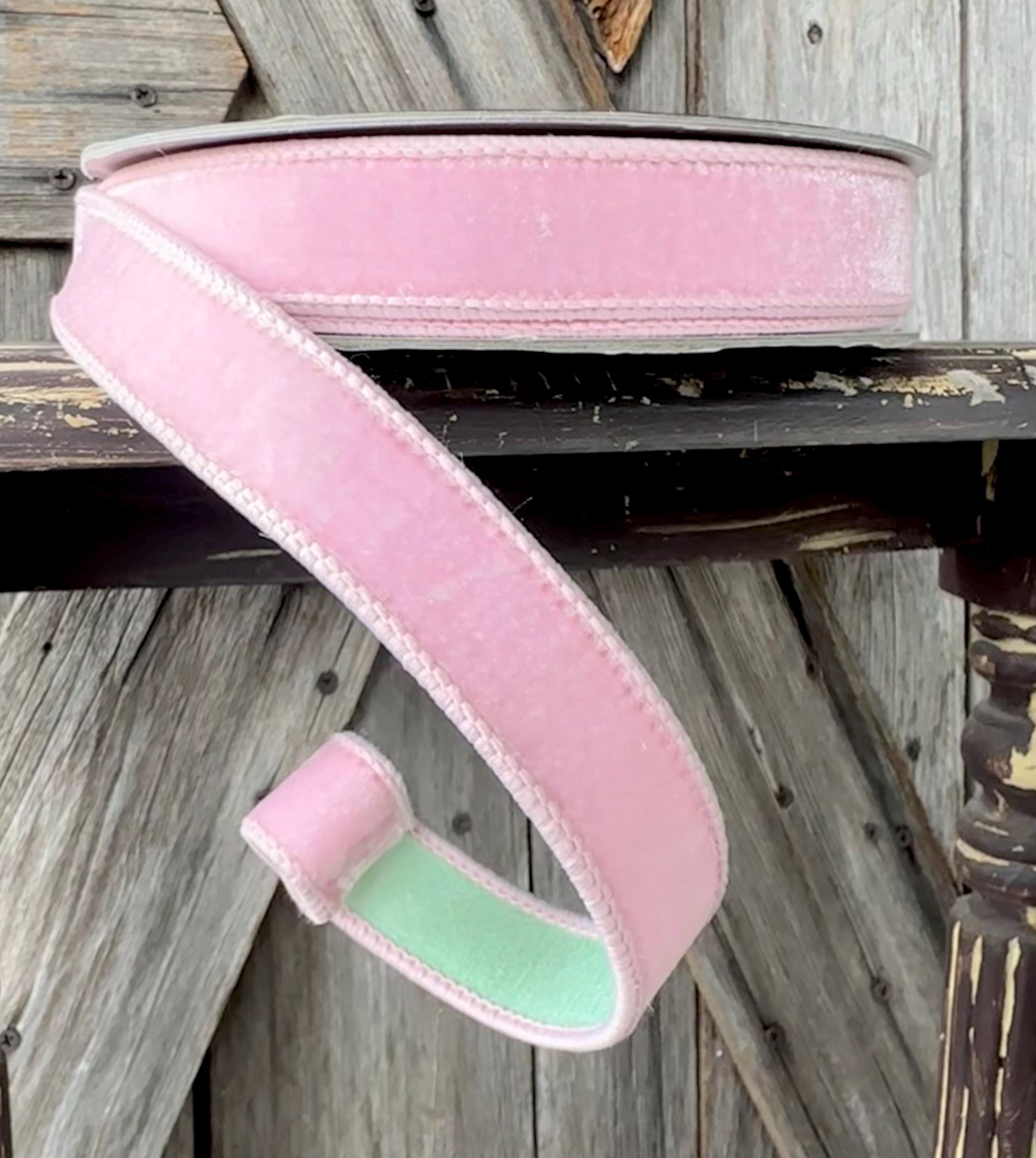 Pink Mint Velvet Wired Ribbon 1 Inch