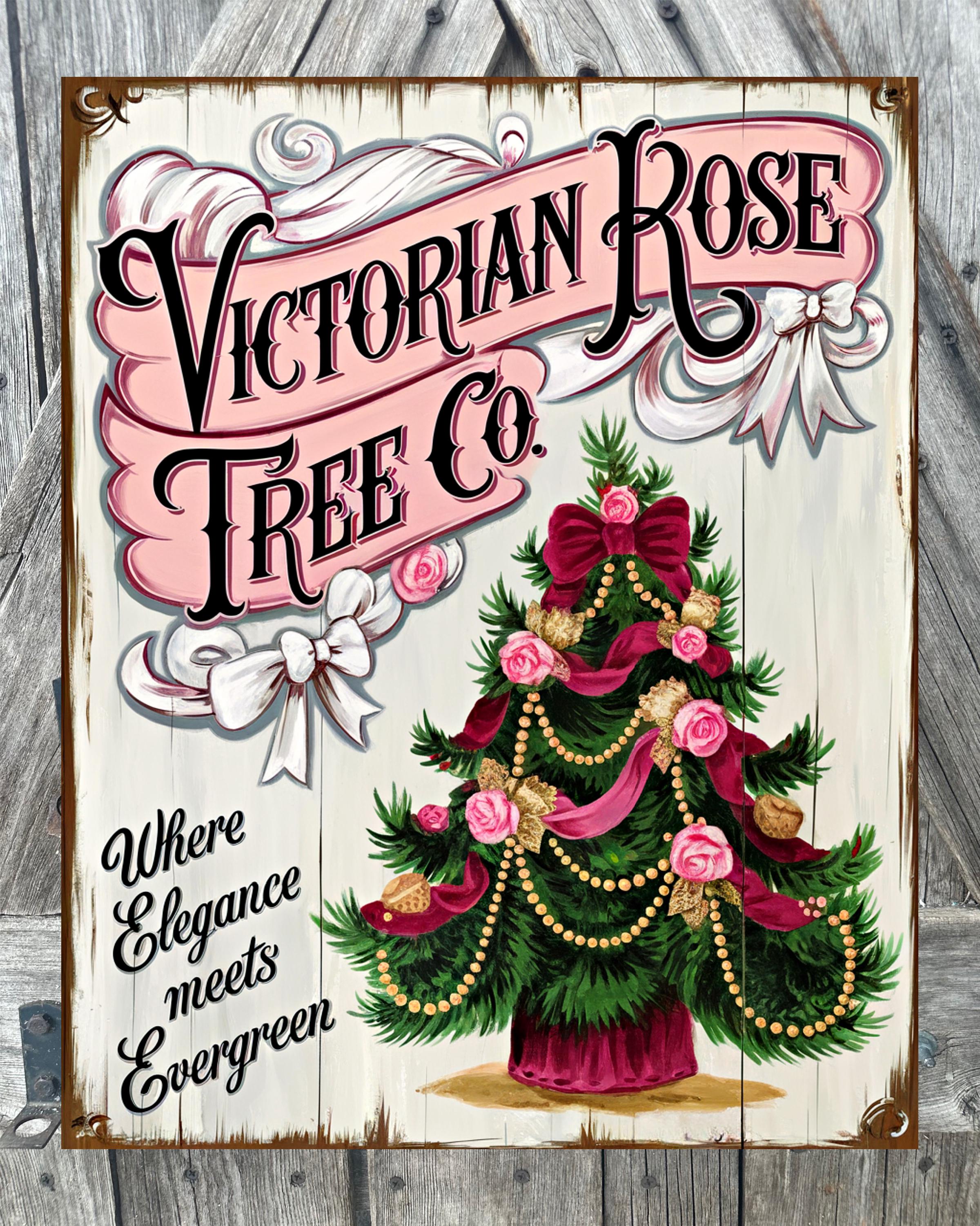 Victorian Rose Tree, Christmas Sign, Christmas Decor, Christmas Wall Art