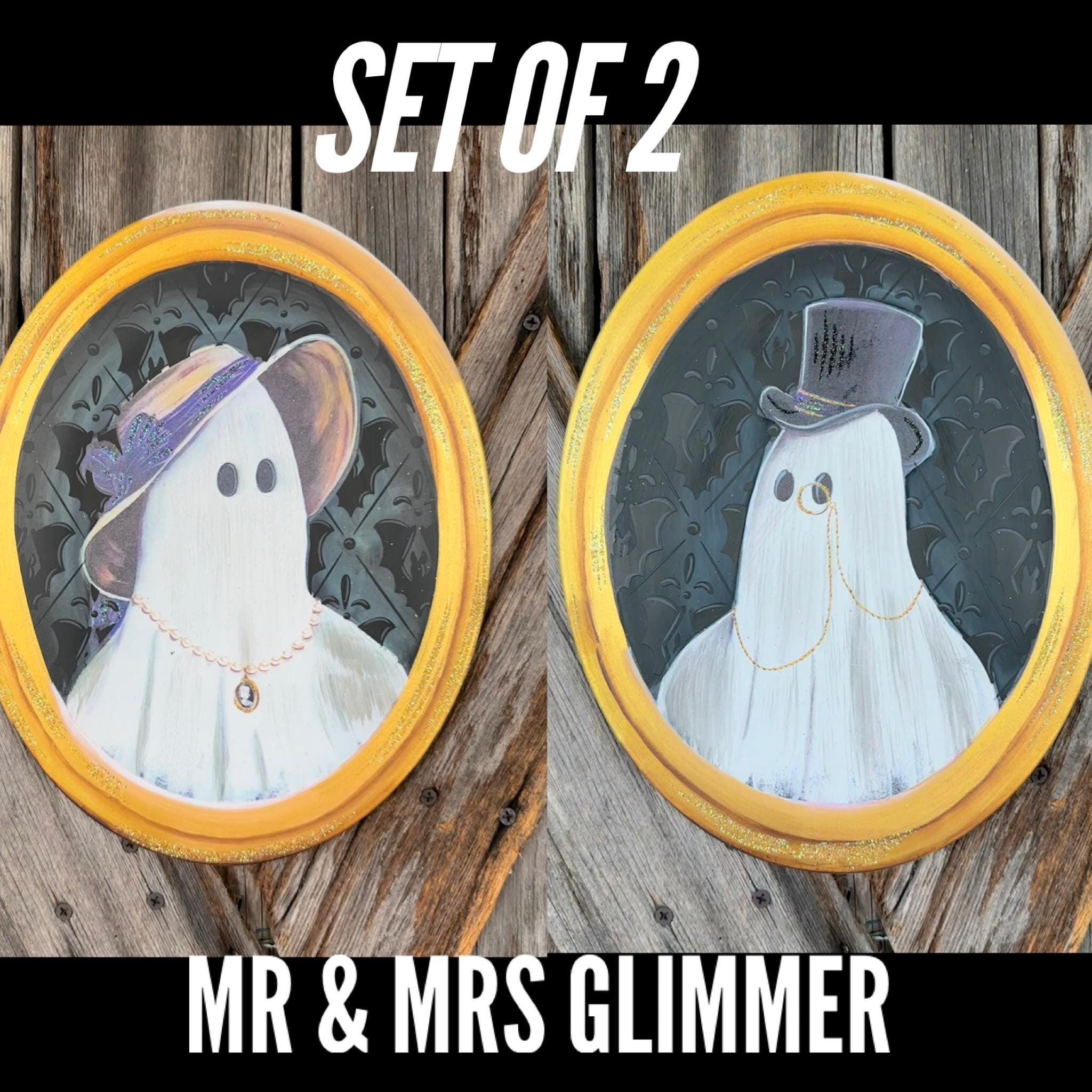Set of Two Mr Mrs Glimmer Portraits, 12 Inches
