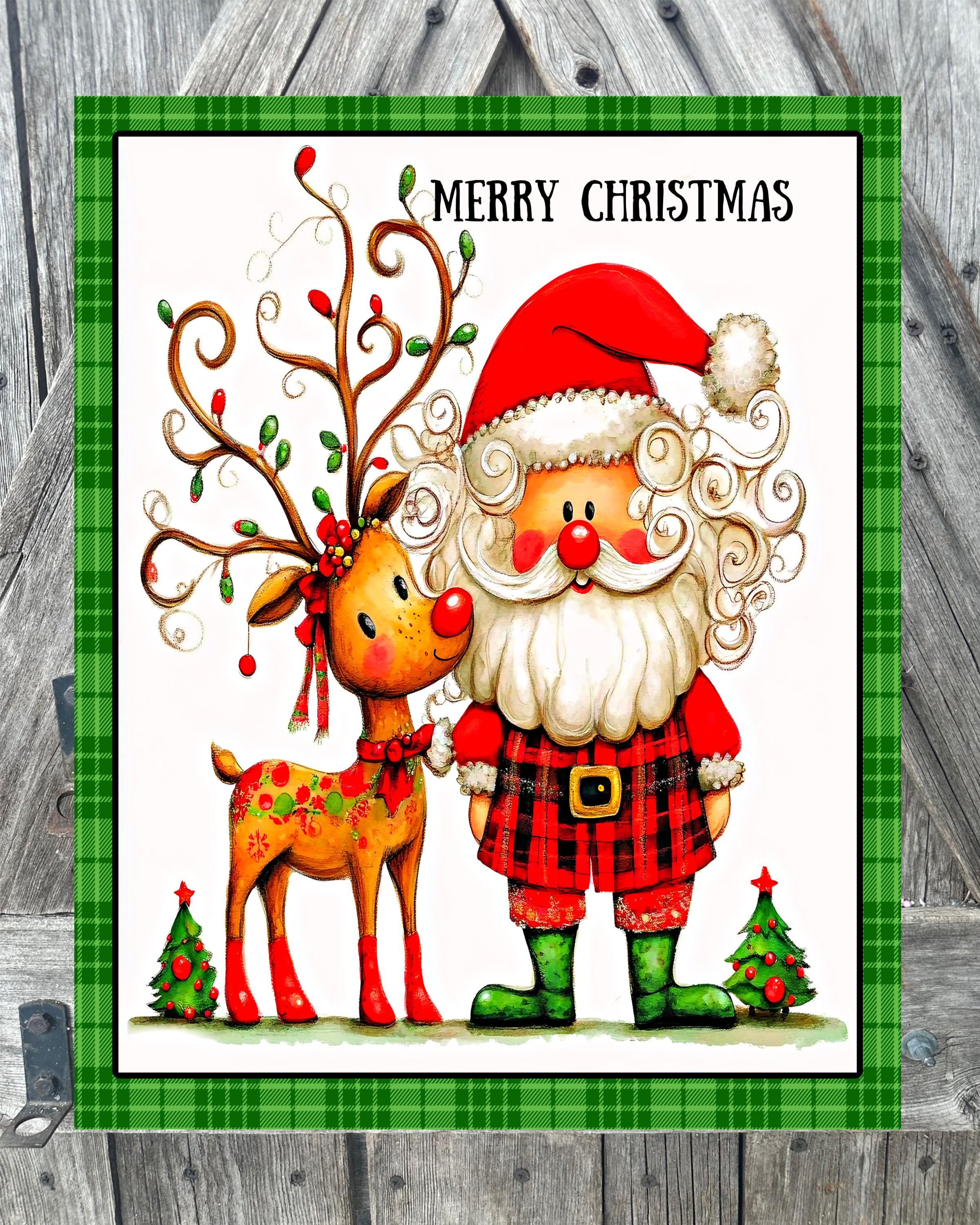 Merry Christmas Santa and Rudolph, Christmas Sign, Christmas Decor, Christmas Wall Art