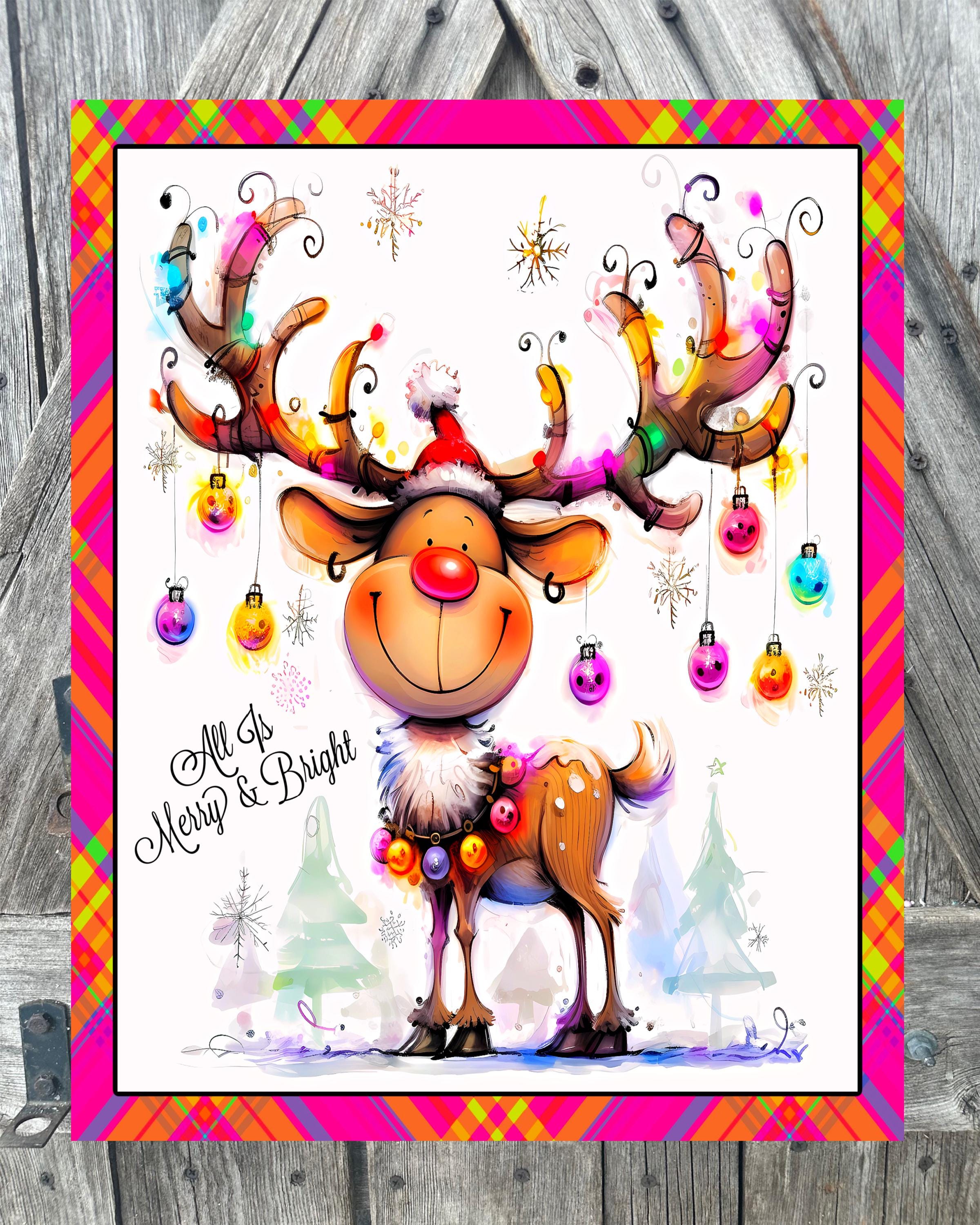 All Is Merry and Bright Colorful Deer, Christmas Sign, Christmas Decor, Christmas Wall Art