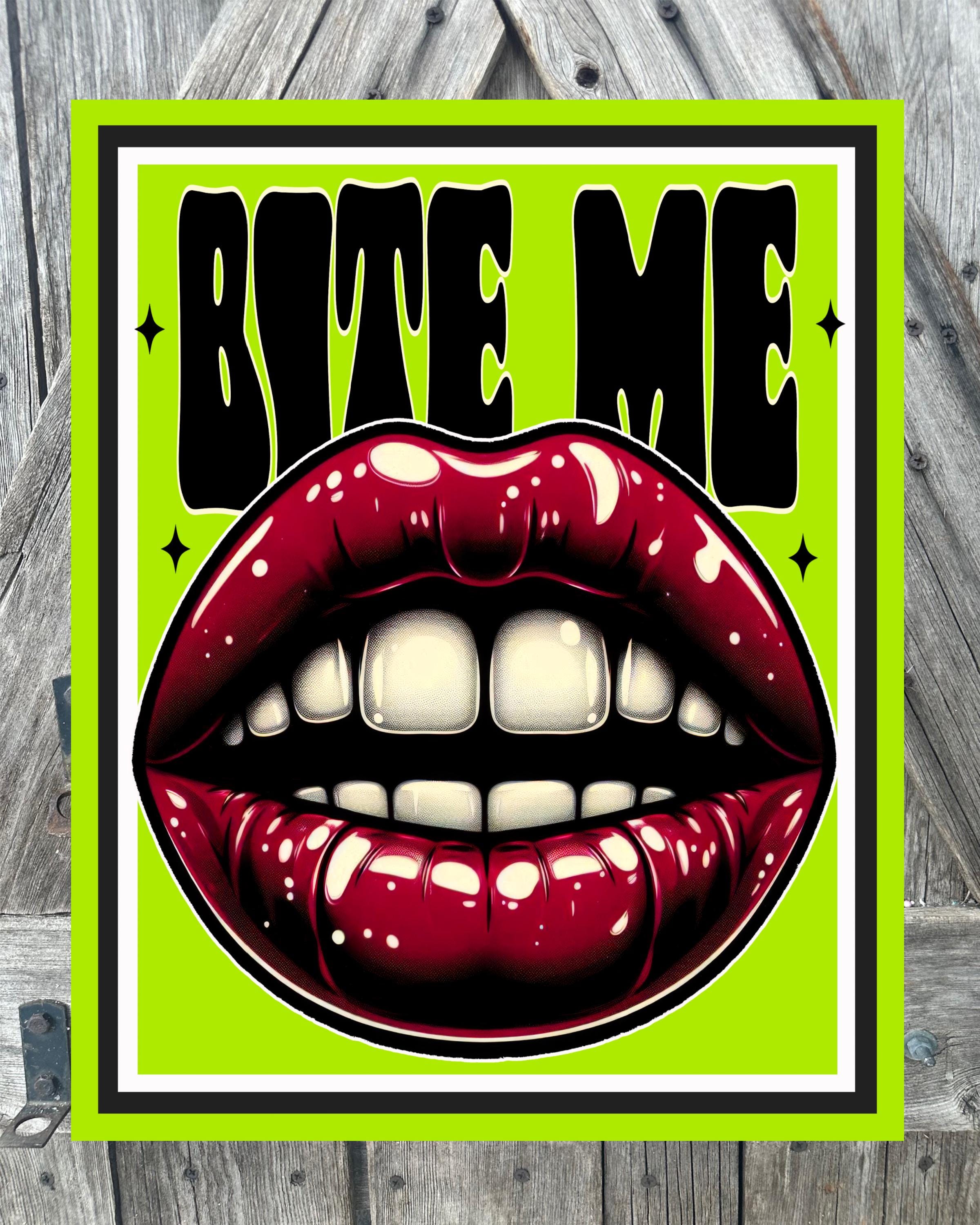 Bite Me Shiny Lips, Halloween Sign, Halloween Decor, Halloween Wall Art