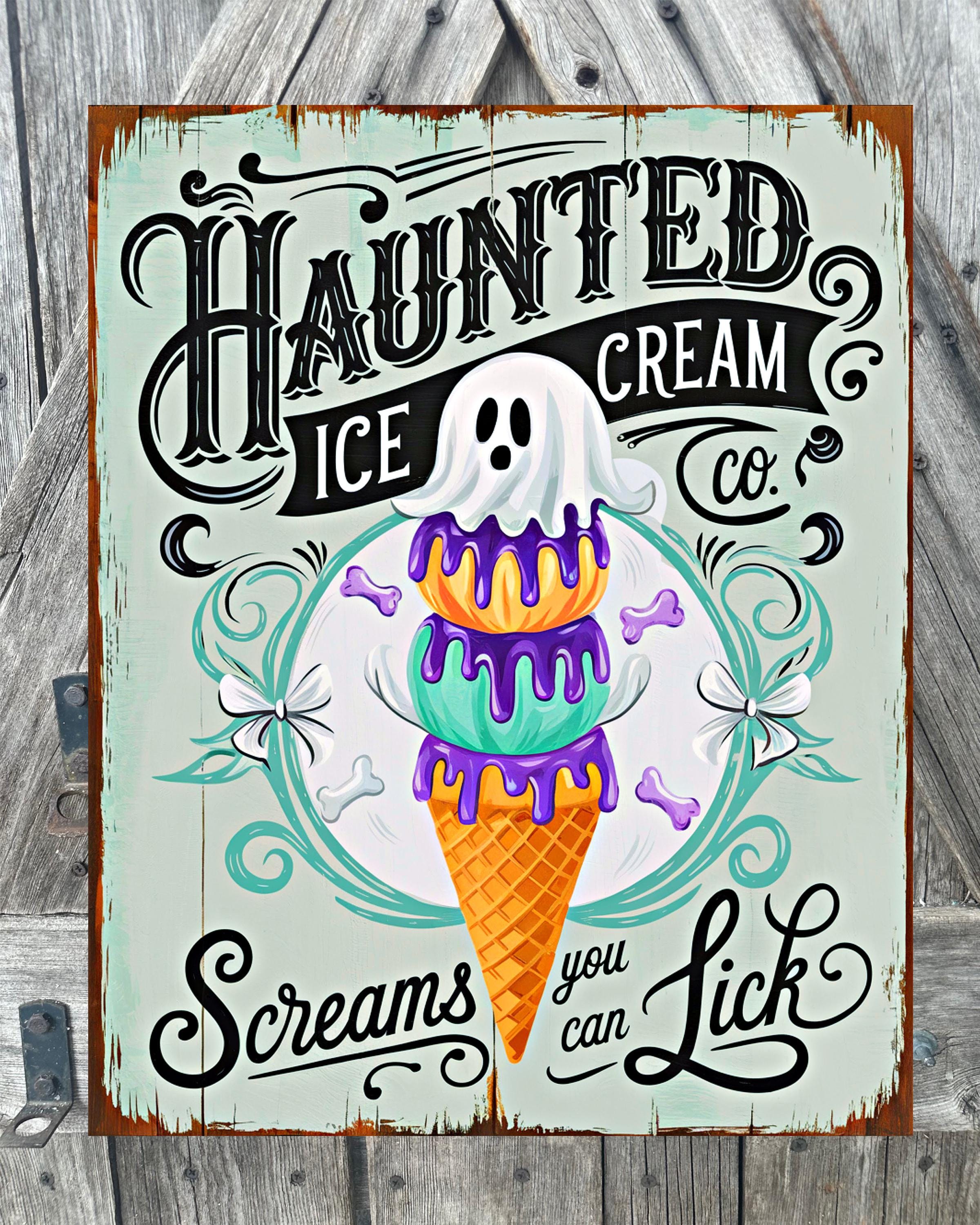 Haunted Ice Cream, Halloween Sign, Halloween Decor, Halloween Wall Art