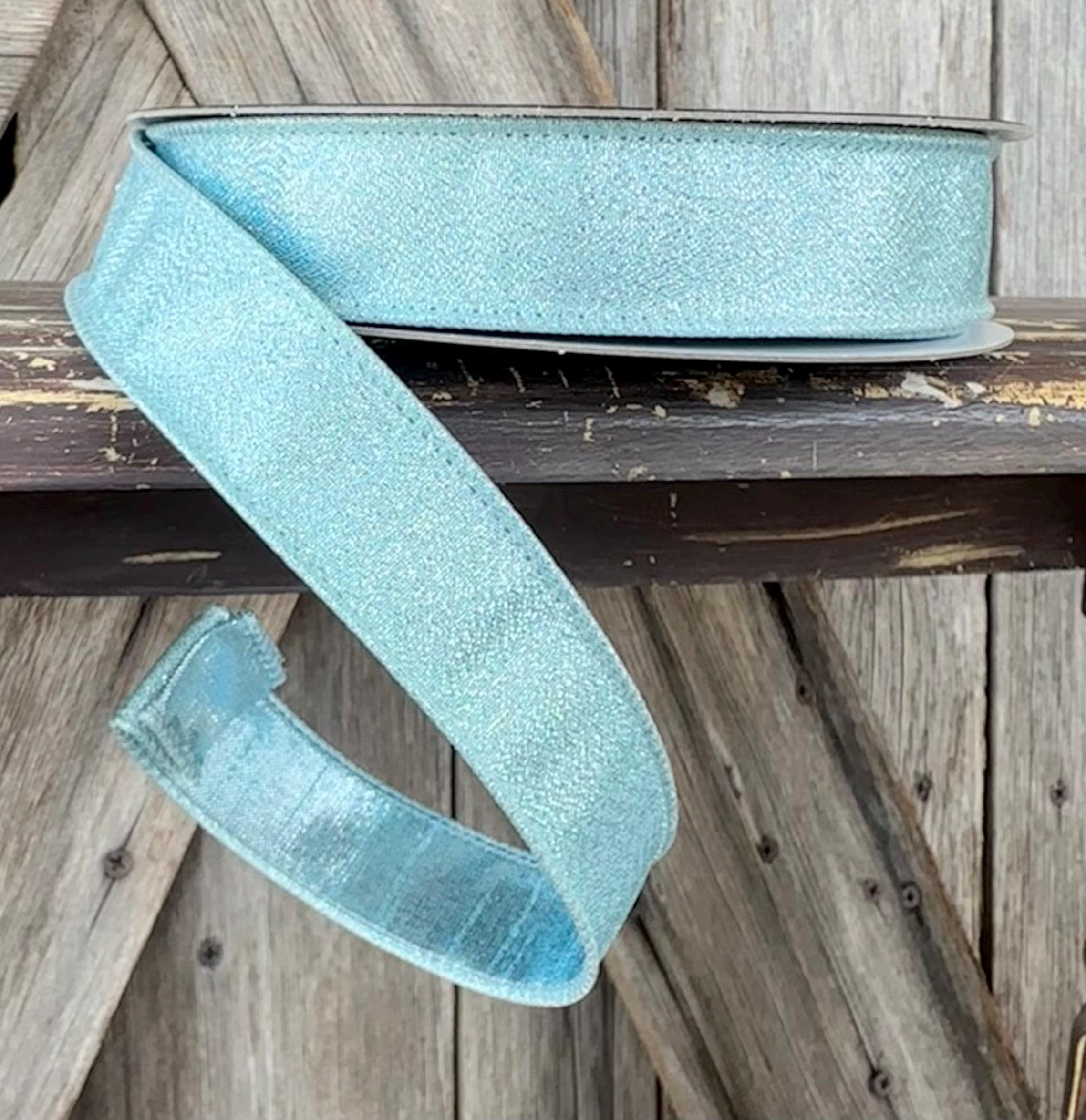 Light Blue Shimmering Wired Ribbon 1 Inch, Farrisilk