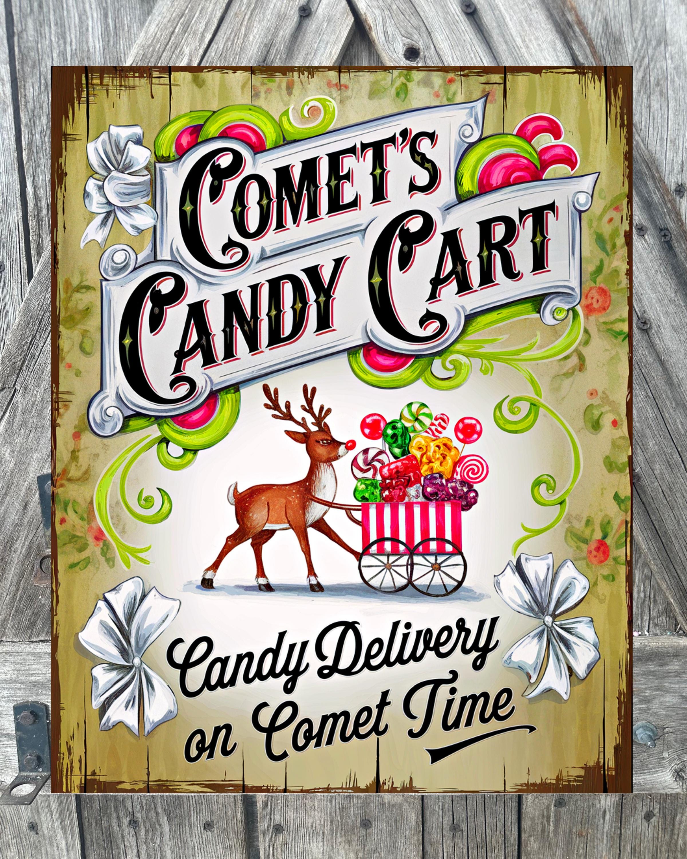 Comets Candy Cart, Christmas Sign, Christmas Decor, Christmas Wall Art