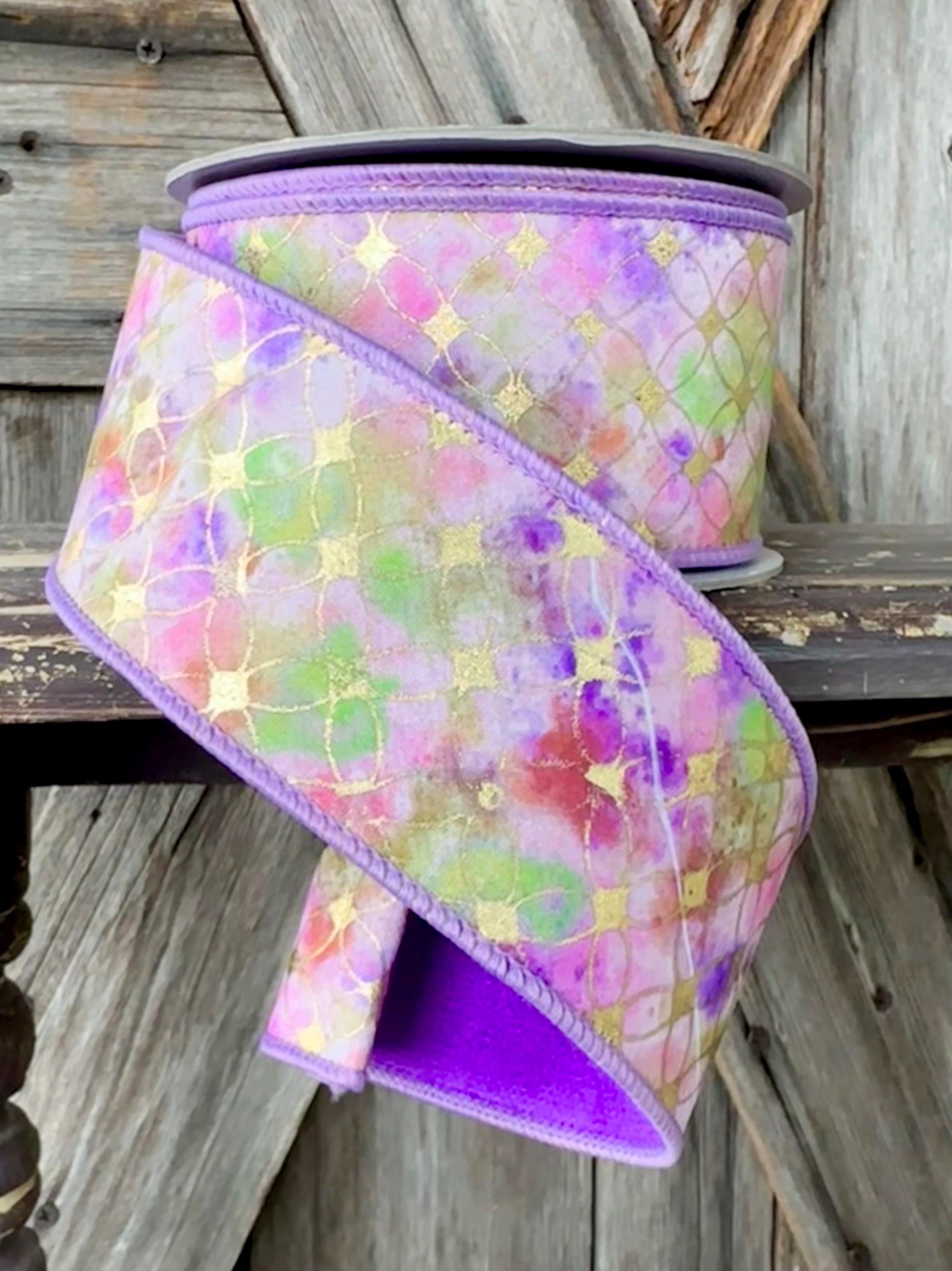 Lavender Jewel Tone Mosaic Ribbon 2.5 Inch