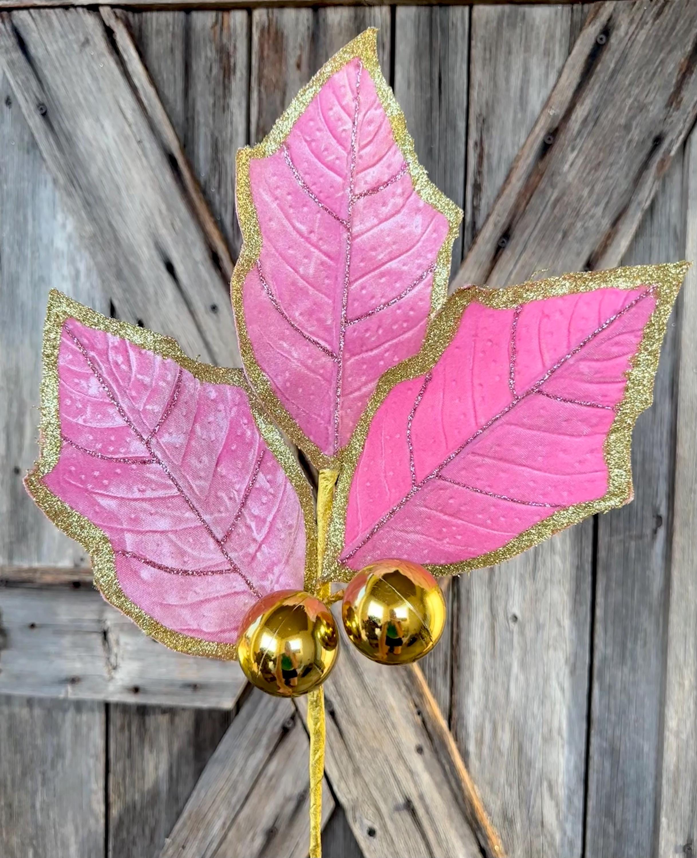 Pink Gold Holly Leaf Spray, Large