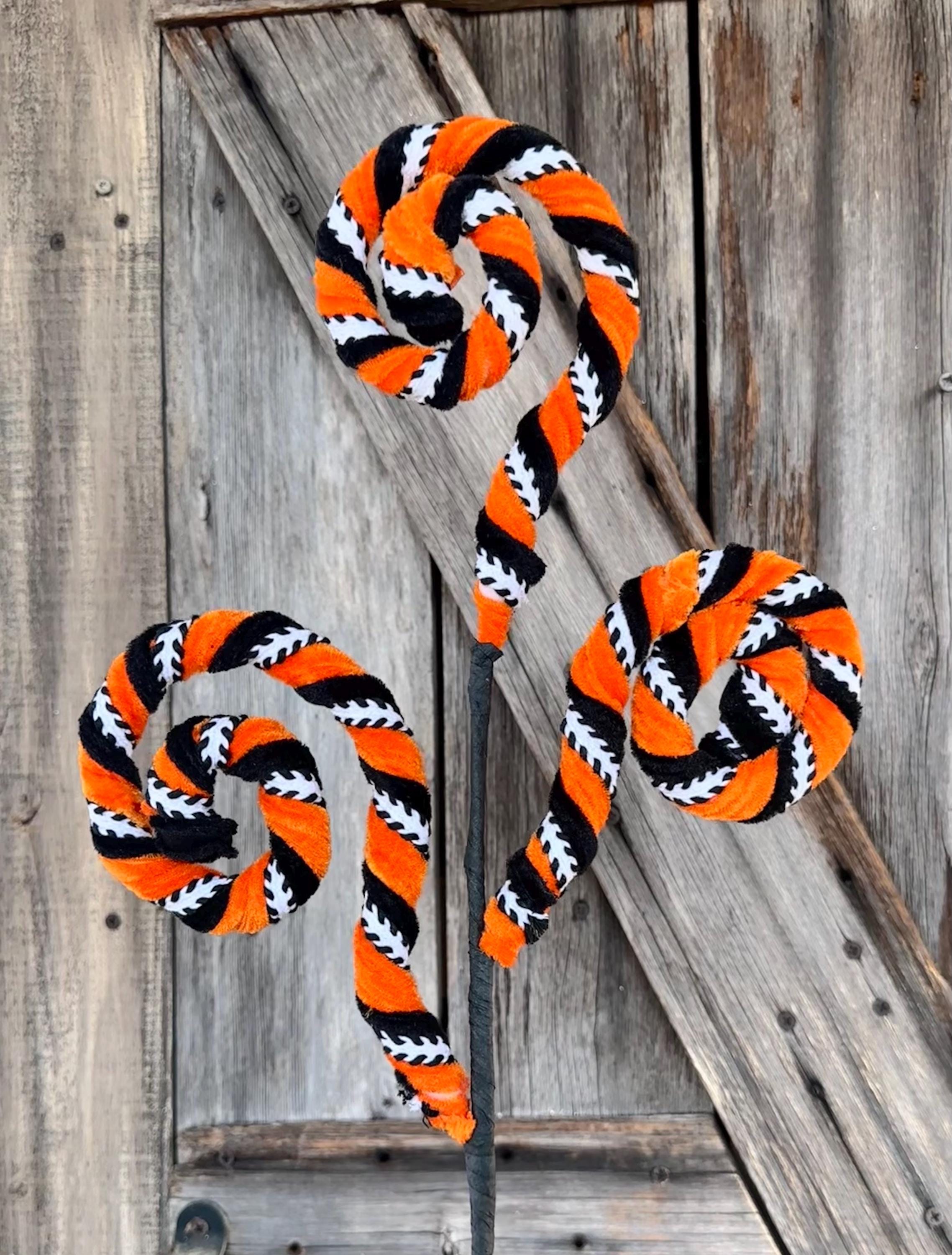 Orange Black Velvet Striped Curly Spray