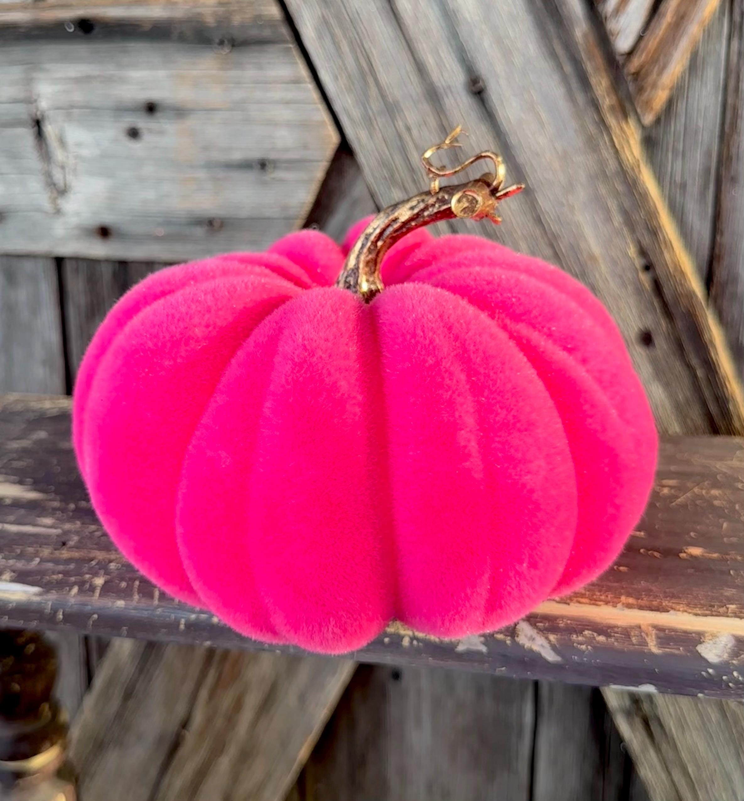 Hot Pink Flocked Pumpkin 7 Inches