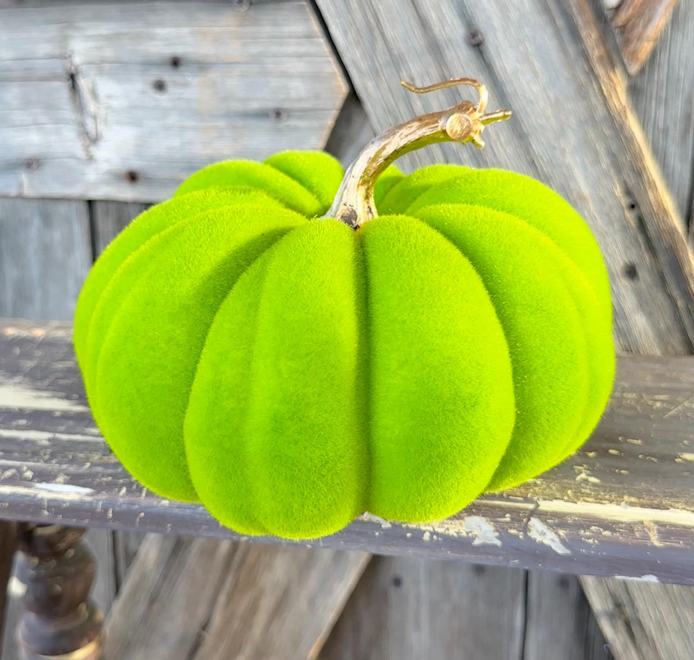 Green Flocked Pumpkin 7 Inches