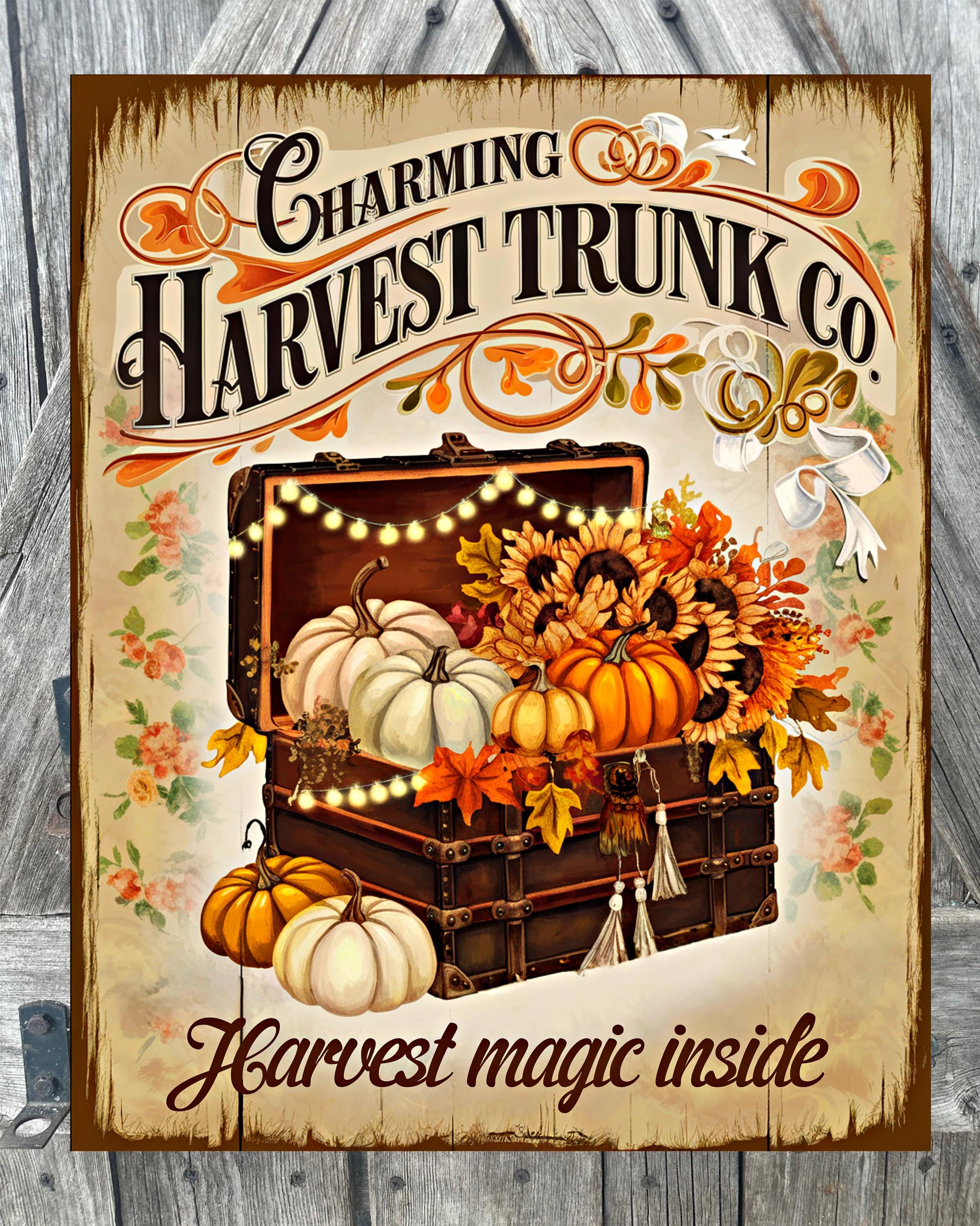 Charming Harvest Trunk, Autumn Sign, Autumn Decor, Autumn Wall Art