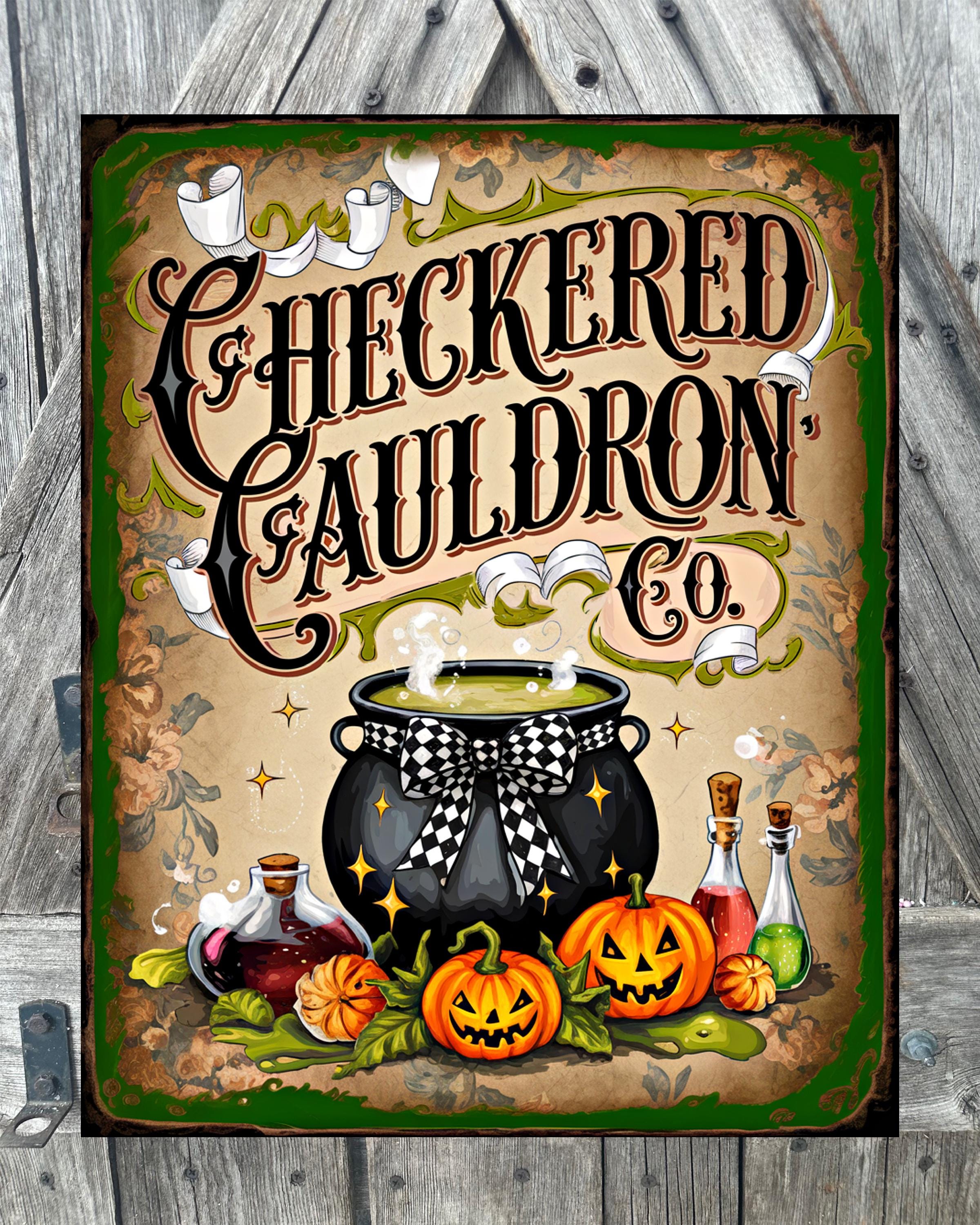 Checkered Cauldron, Halloween Sign, Halloween Decor, Halloween Wall Art