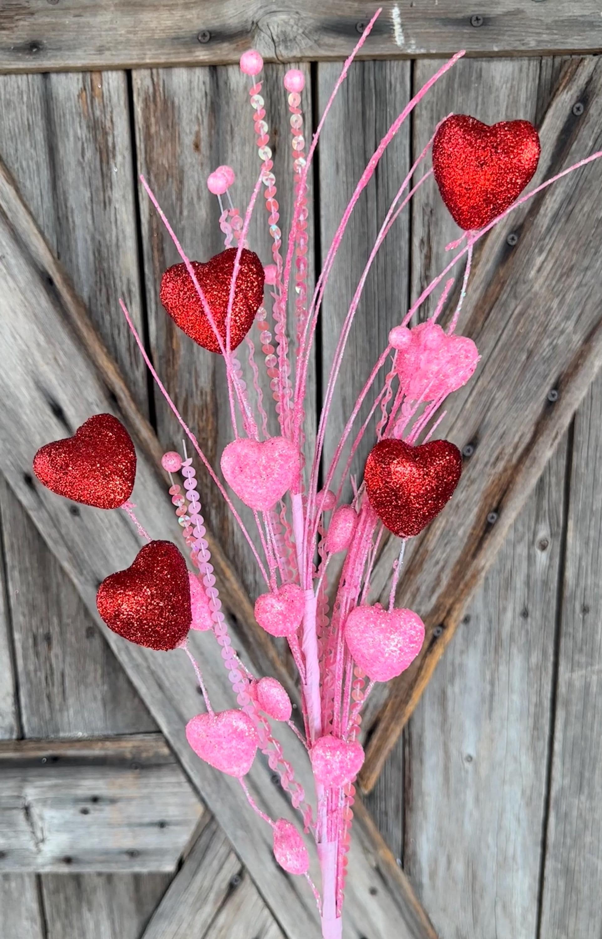 Glittered Heart Spray , Wreath Supply, Floral