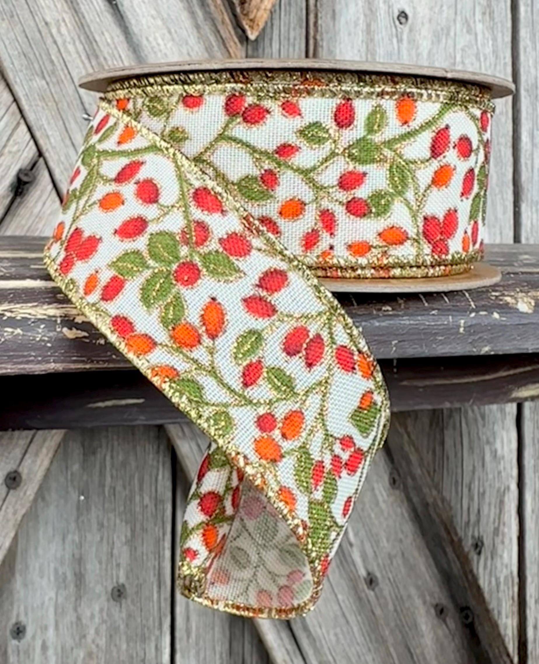 Berry Print Wired Ribbon 1.5 Inch