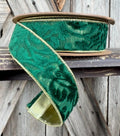 Emerald Floral Embossed Velvet Wired Ribbon 1.5 Inch
