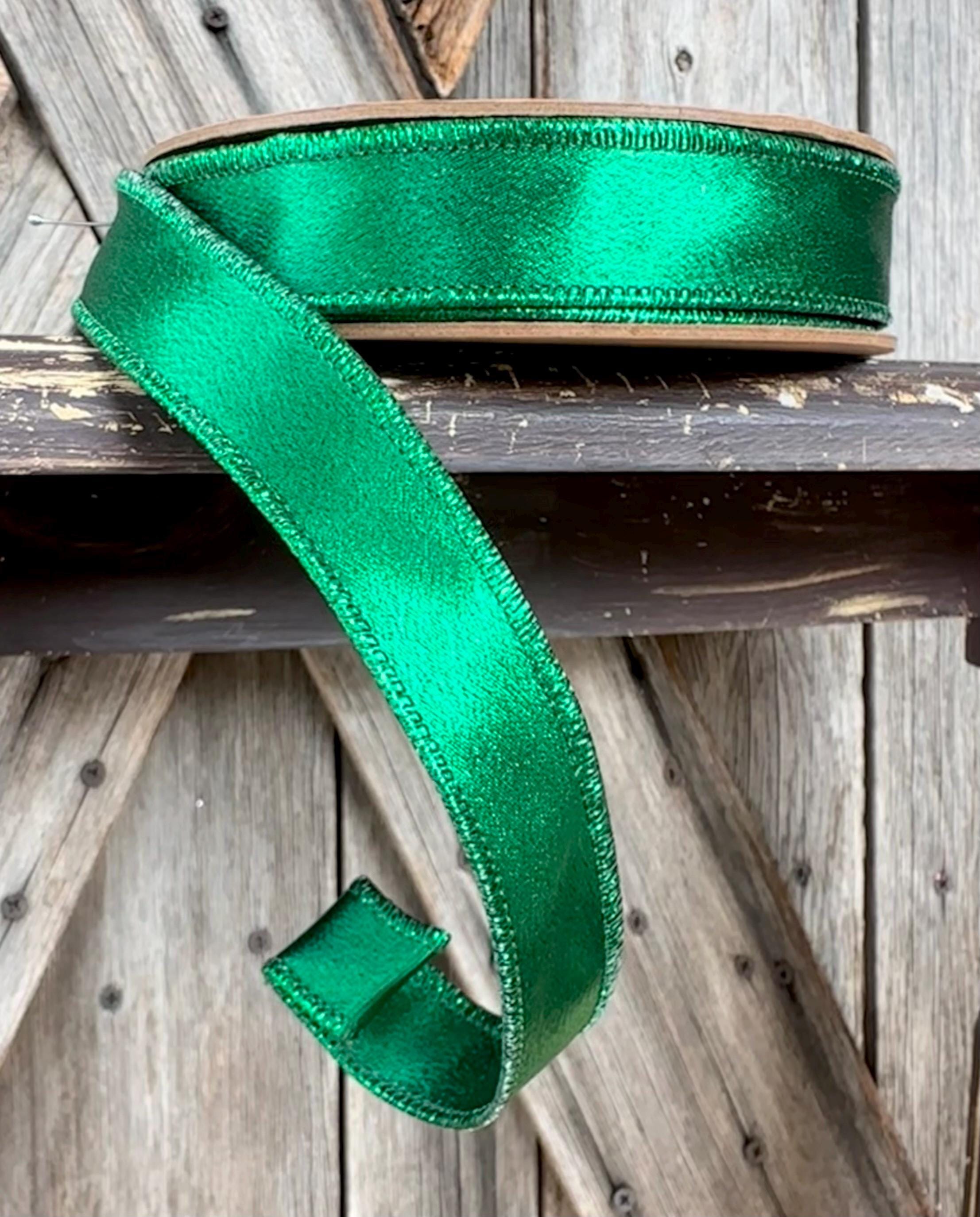 Emerald Shimmer Satin Wired Ribbon 1 Inch