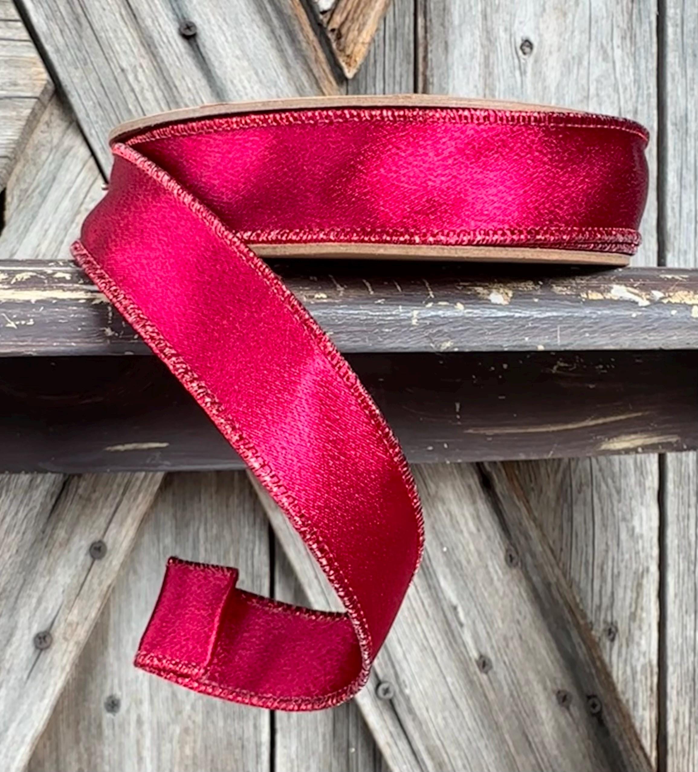 Wine Shimmer Satin Wired Ribbon 1 Inch