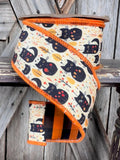 Cat with Reverse Orange Black Check Wired Ribbon 2.5 Inch