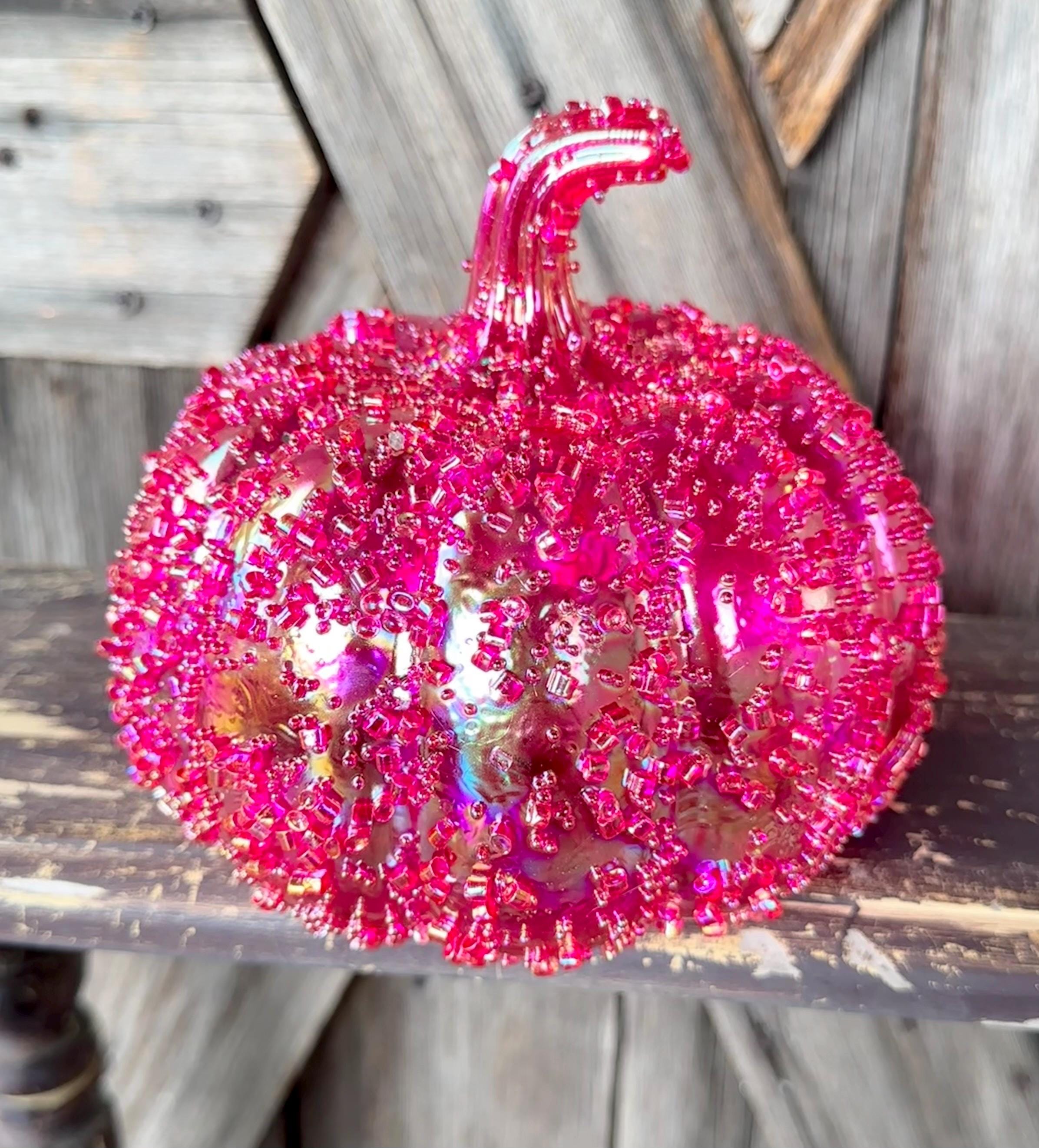 Pink Beaded Pumpkin 6 Inches