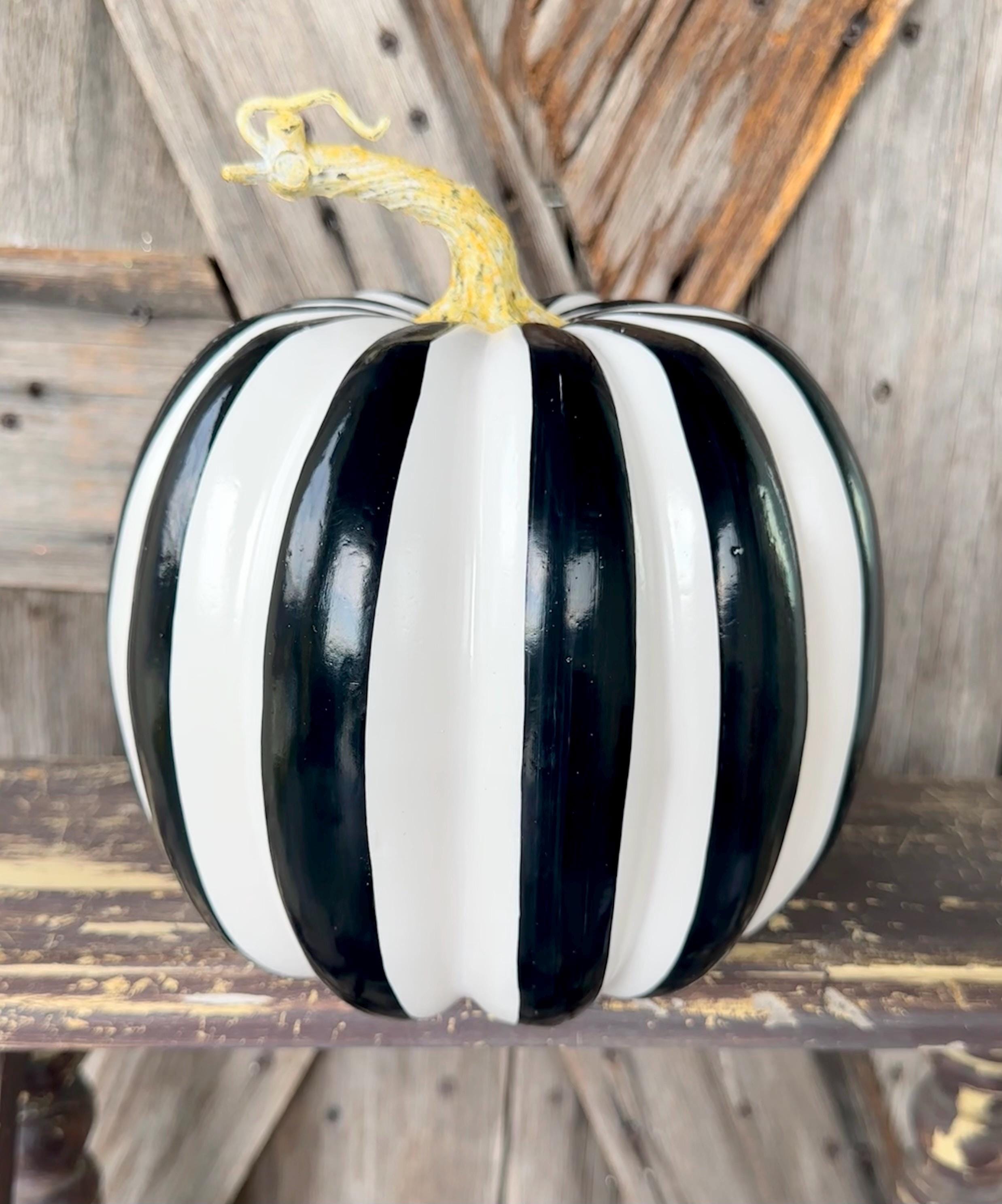 Black White Stripe Pumpkin 7.5 Inches