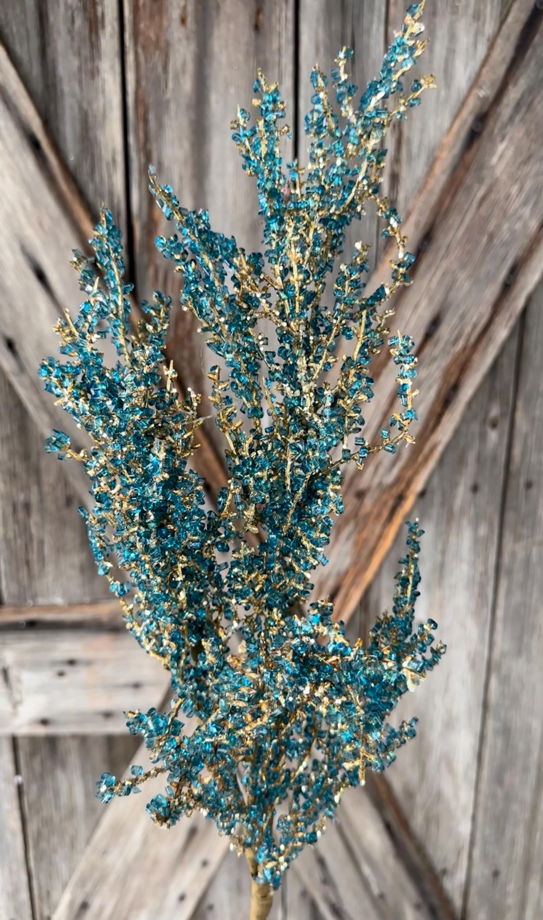 Blue Gold Iced Twig Spray
