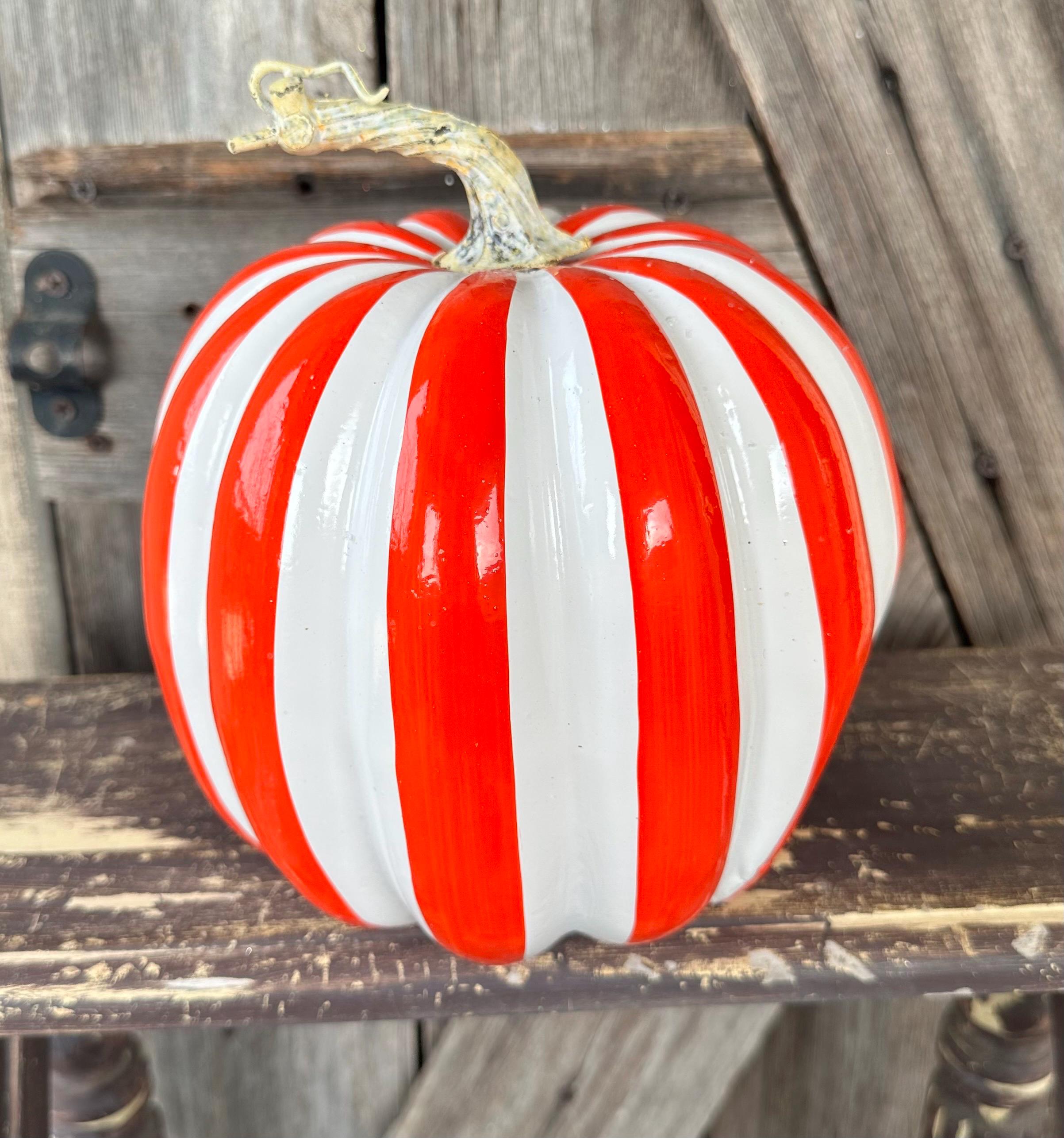 Orange White Stripe Pumpkin 7.5 Inches