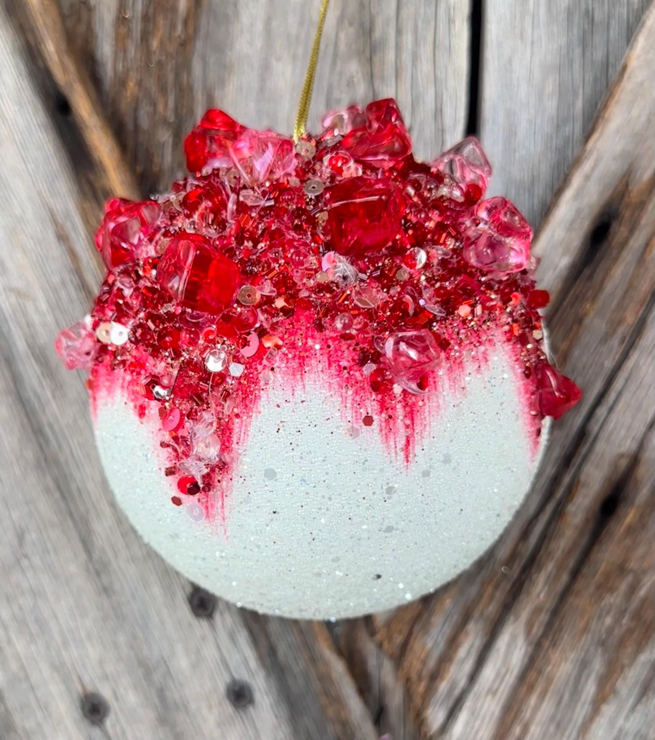 Red White Colored Sugar Crystal Ball 5 Inch Shatterproof