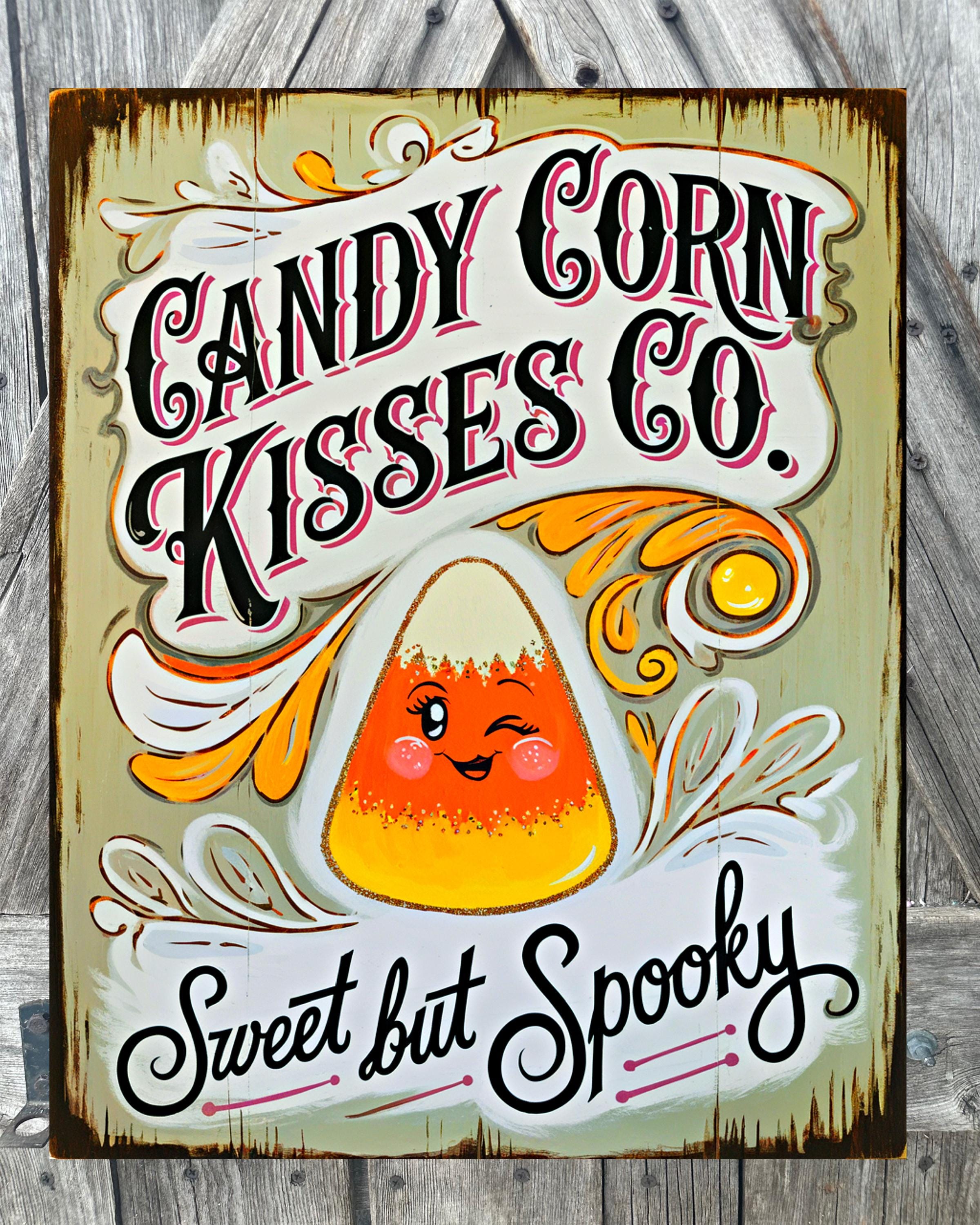 Candy Corn Kisses, Halloween Sign, Halloween Decor, Halloween Wall Art