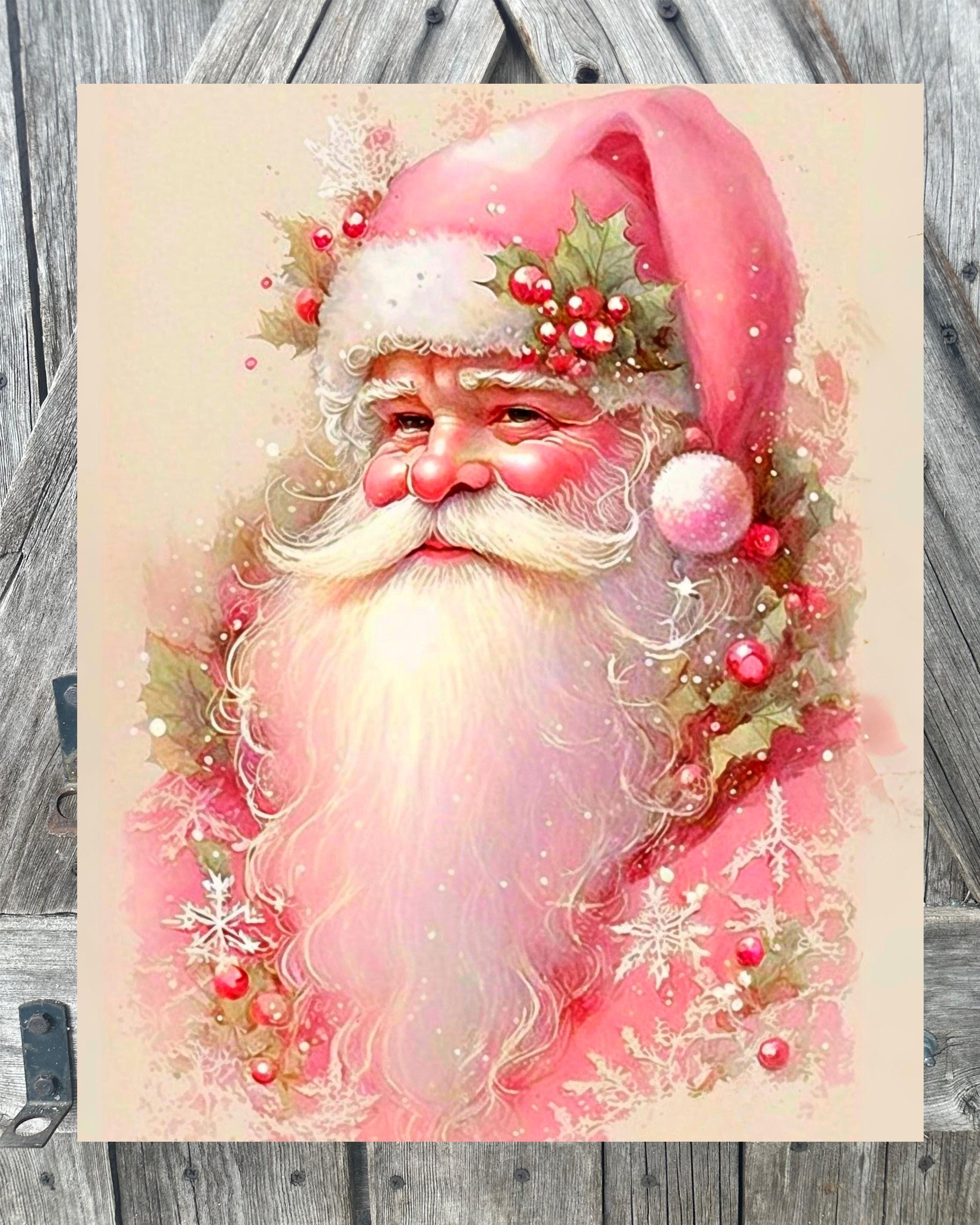 Shabby Chic Pink Santa, Christmas Sign, Christmas Decor, Christmas Wall Art