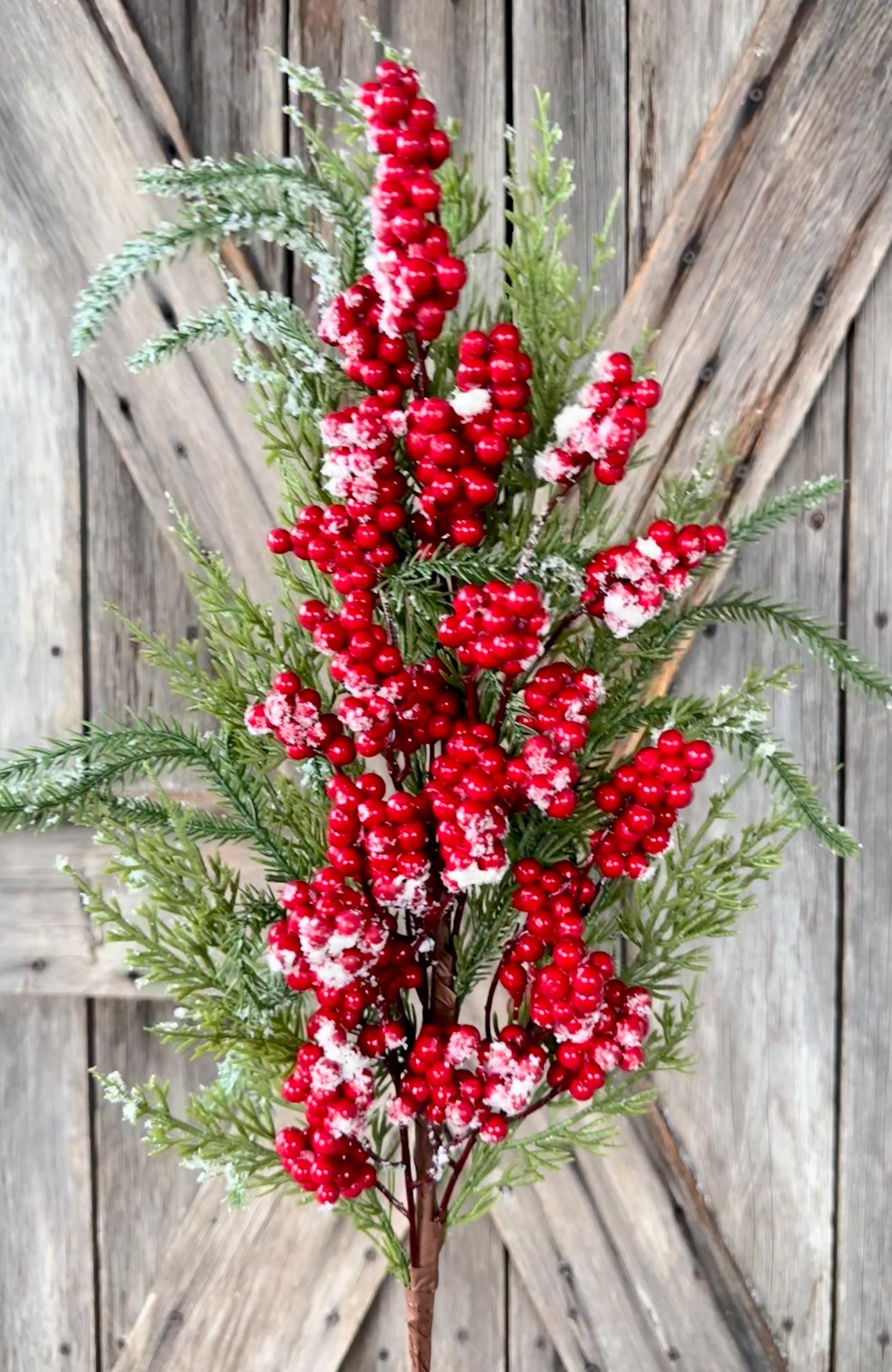 Pine Red Snow Berry Spray