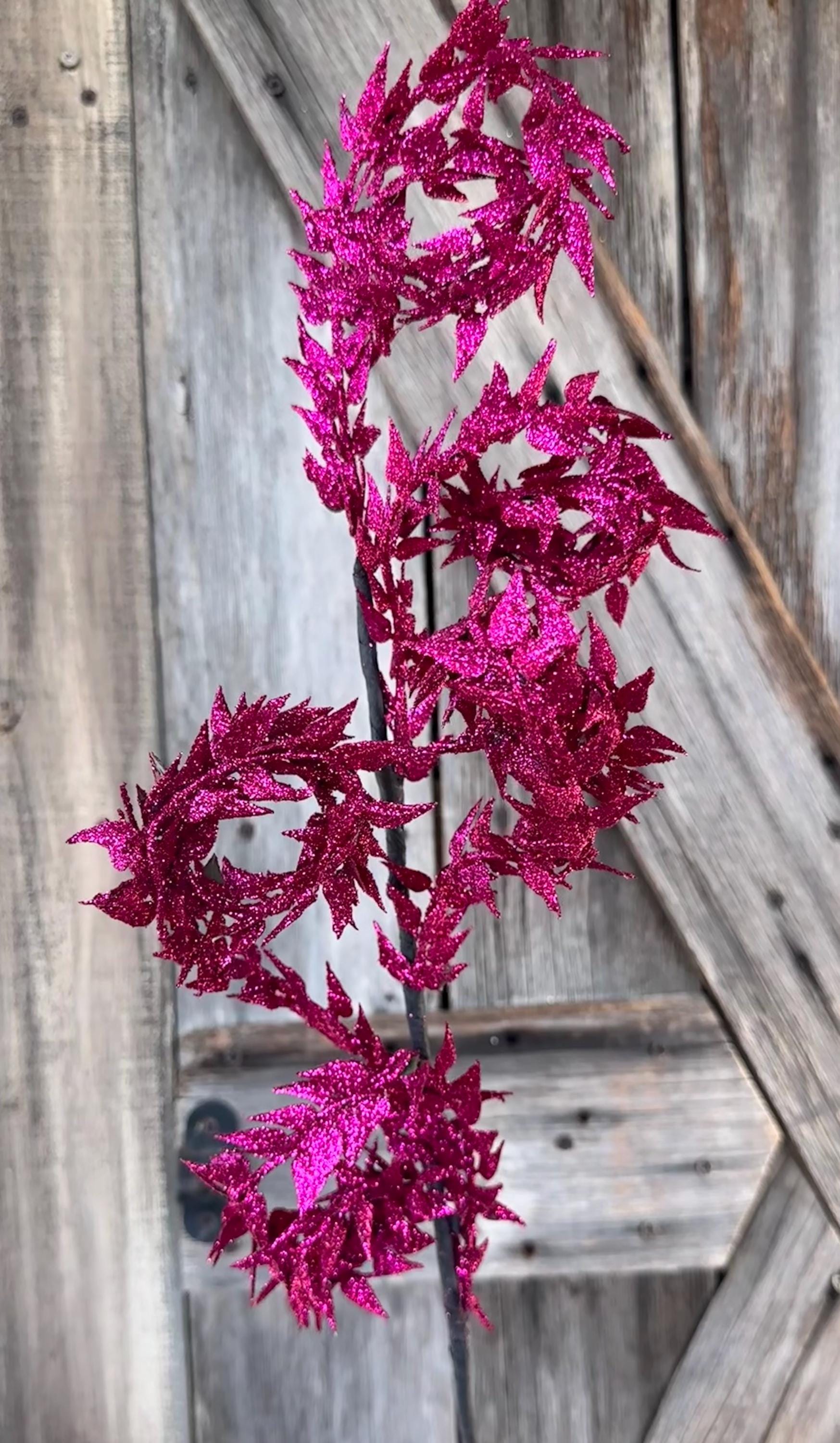 Hot Pink Metallic Leaf Curly Spray