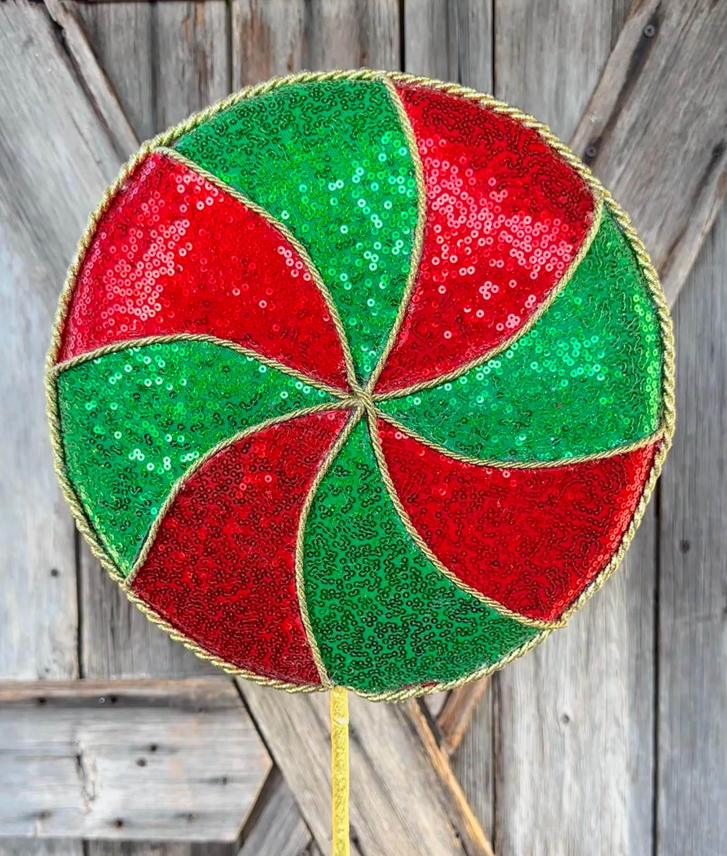 Red Green Sequin Large Lollipop, 10.5 Inch Diameter