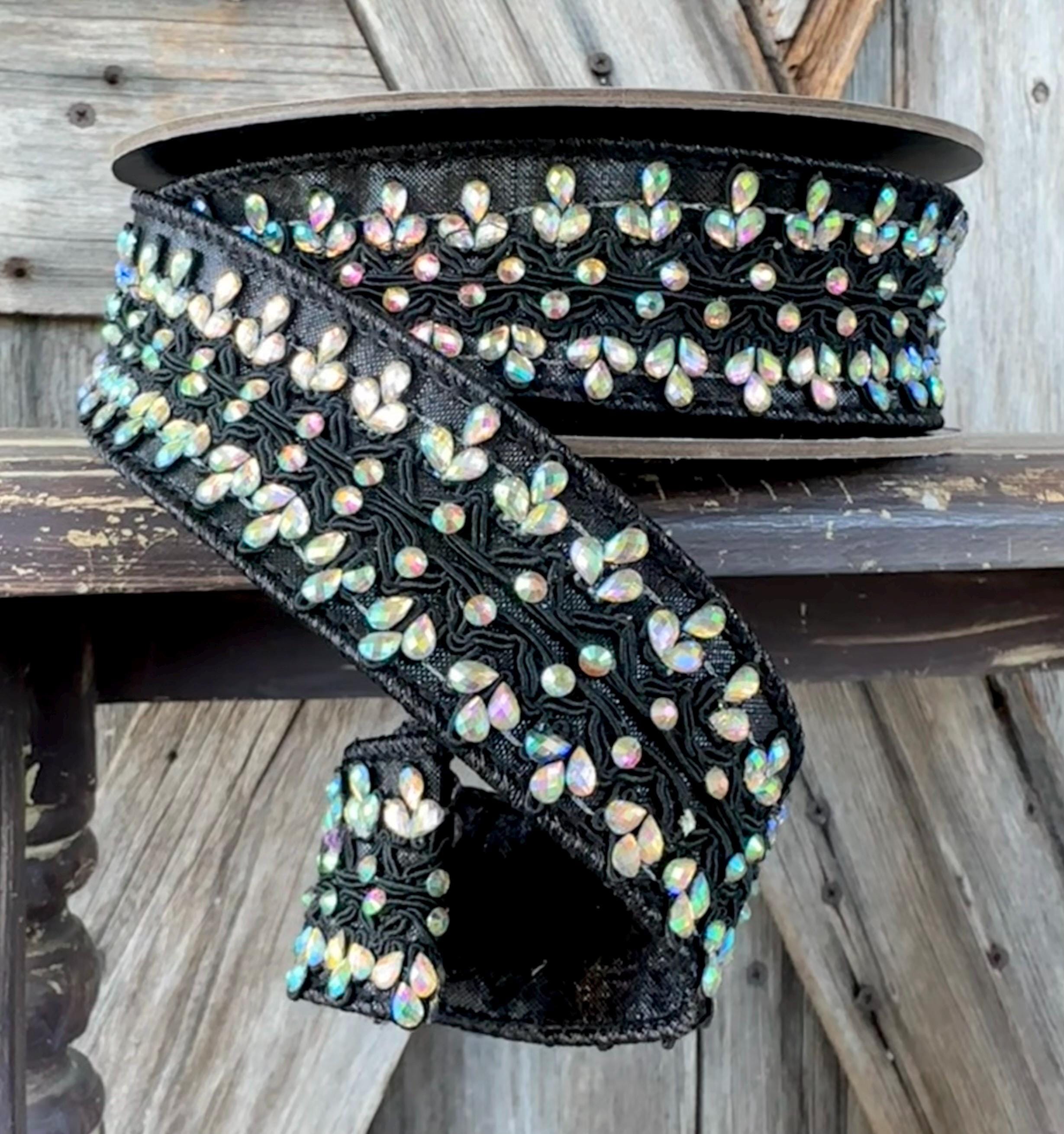 Black Jewel Trim Wired Ribbon 1.5 Inch