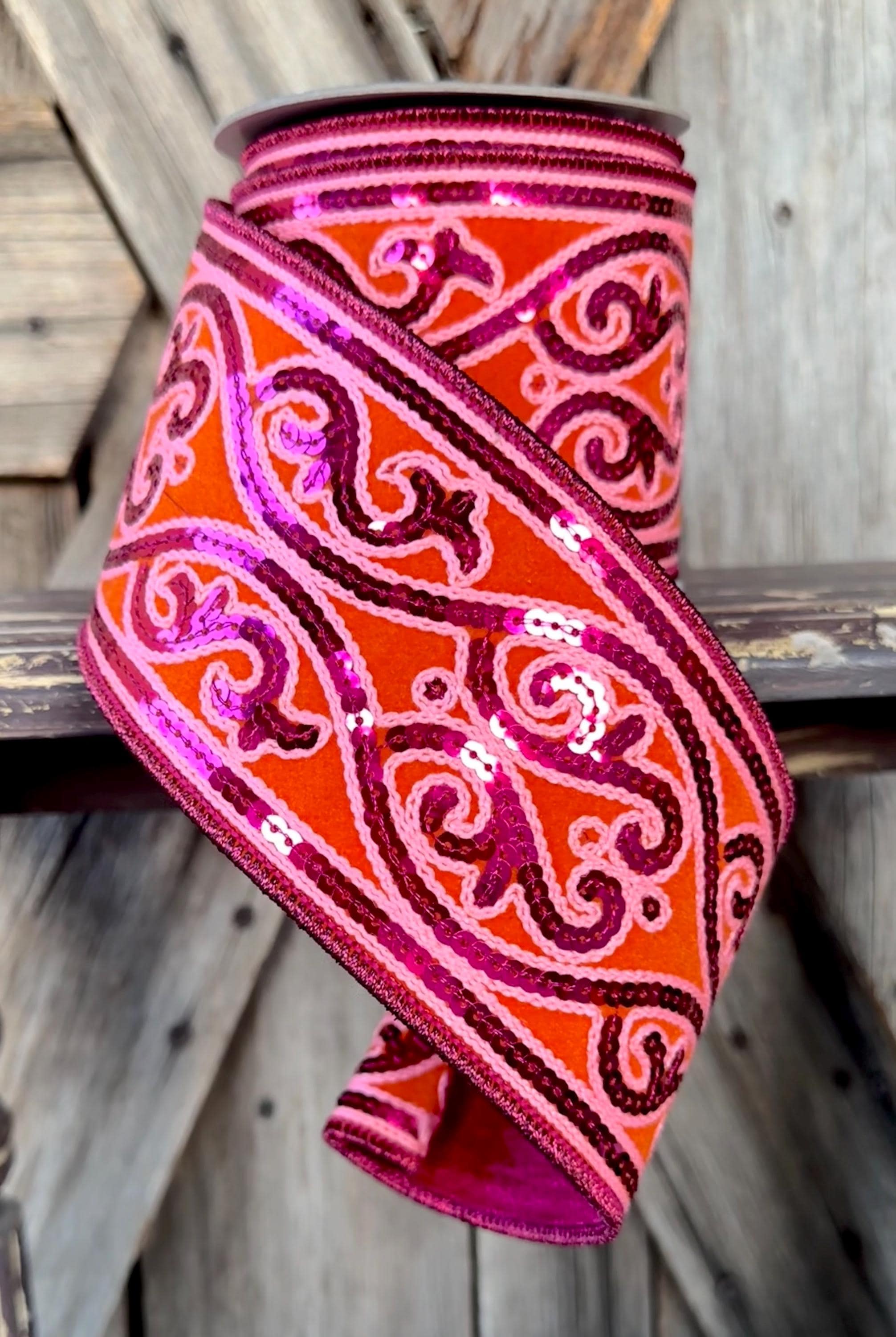 Hot Pink and Orange Wired Ribbon 4 Inch