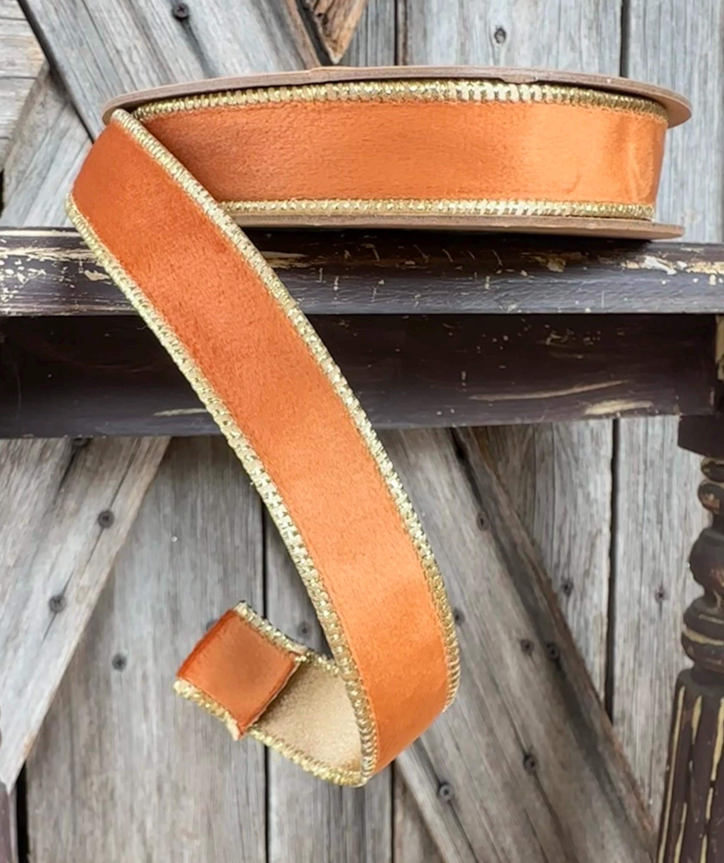 Rust Gold Reversible Wired Ribbon 1 Inch