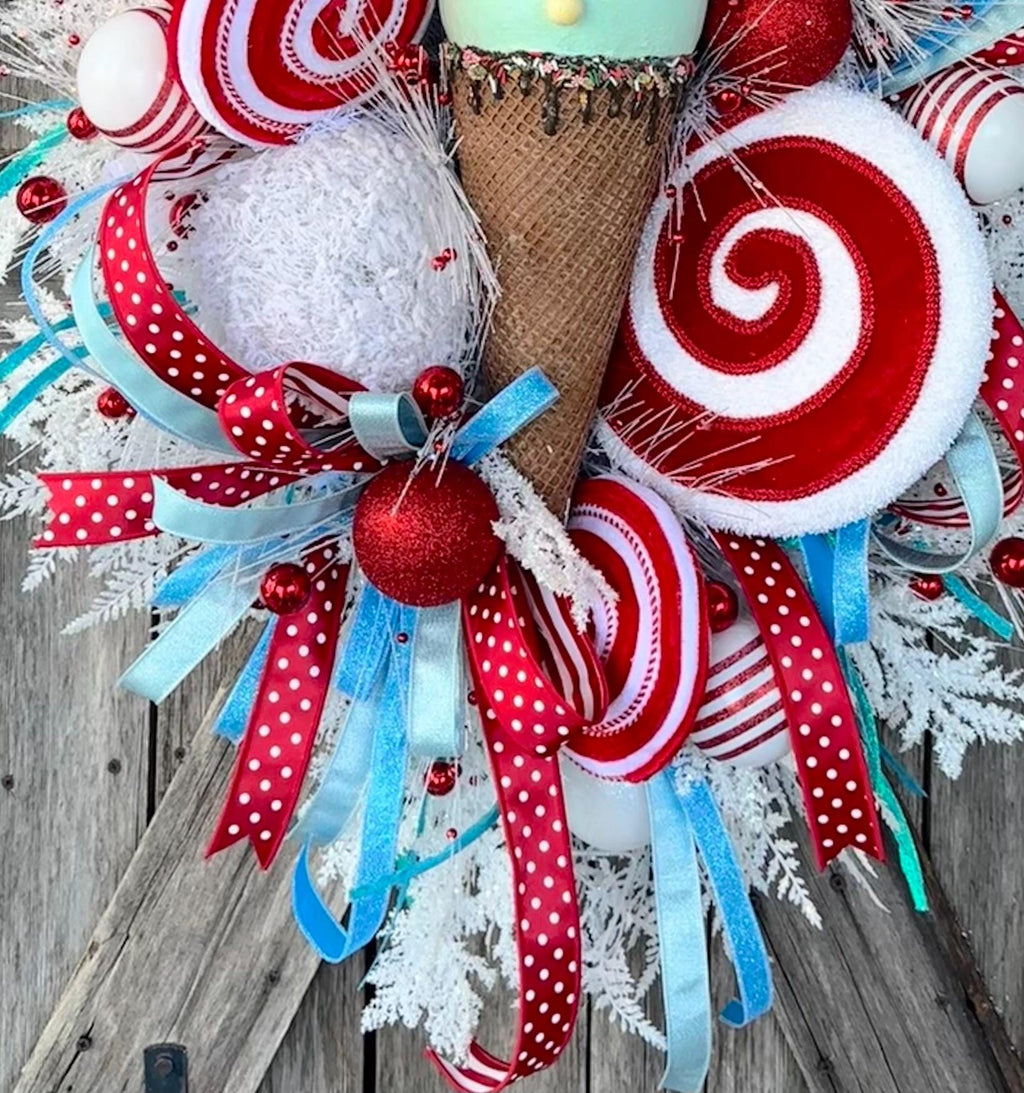 Christmas Mesh Wreath, Christmas Wreath, Holiday Wreath, Red Minty Blue Christmas Wreath, Snowman Wreath, Whimsical Christmas