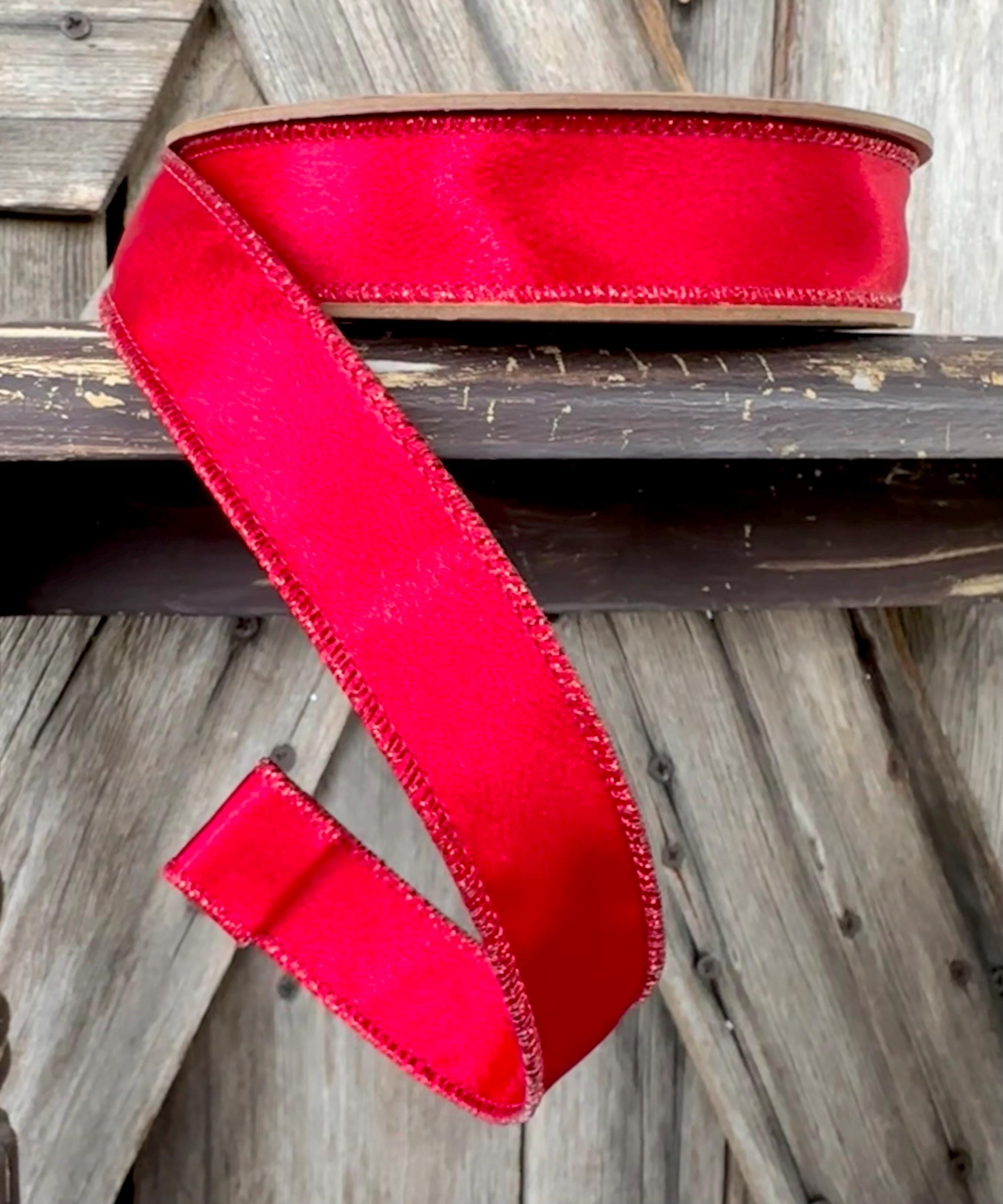 Red Shimmer Satin Wired Ribbon 1 Inch