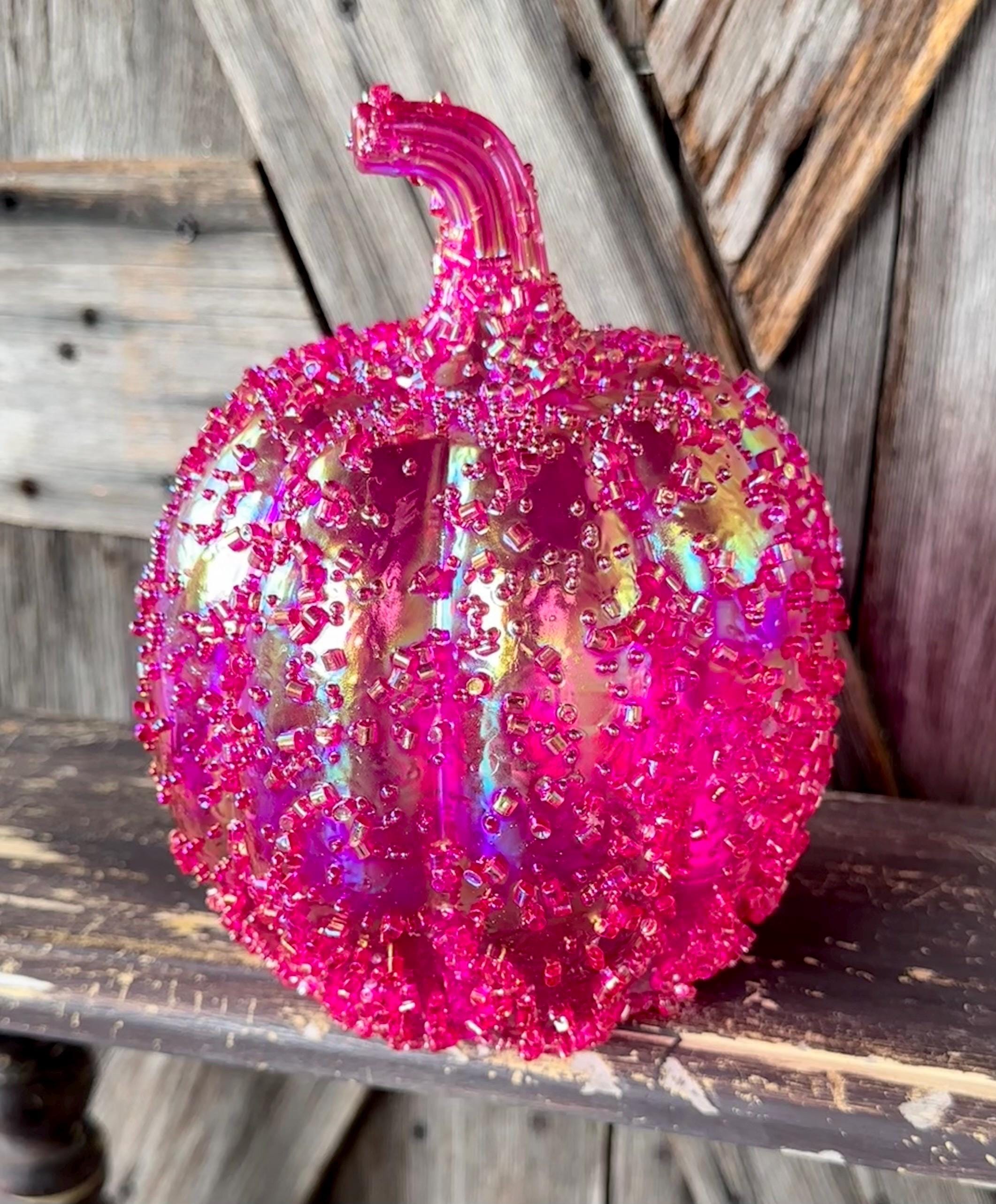 Pink Beaded Pumpkin 7.5 Inches