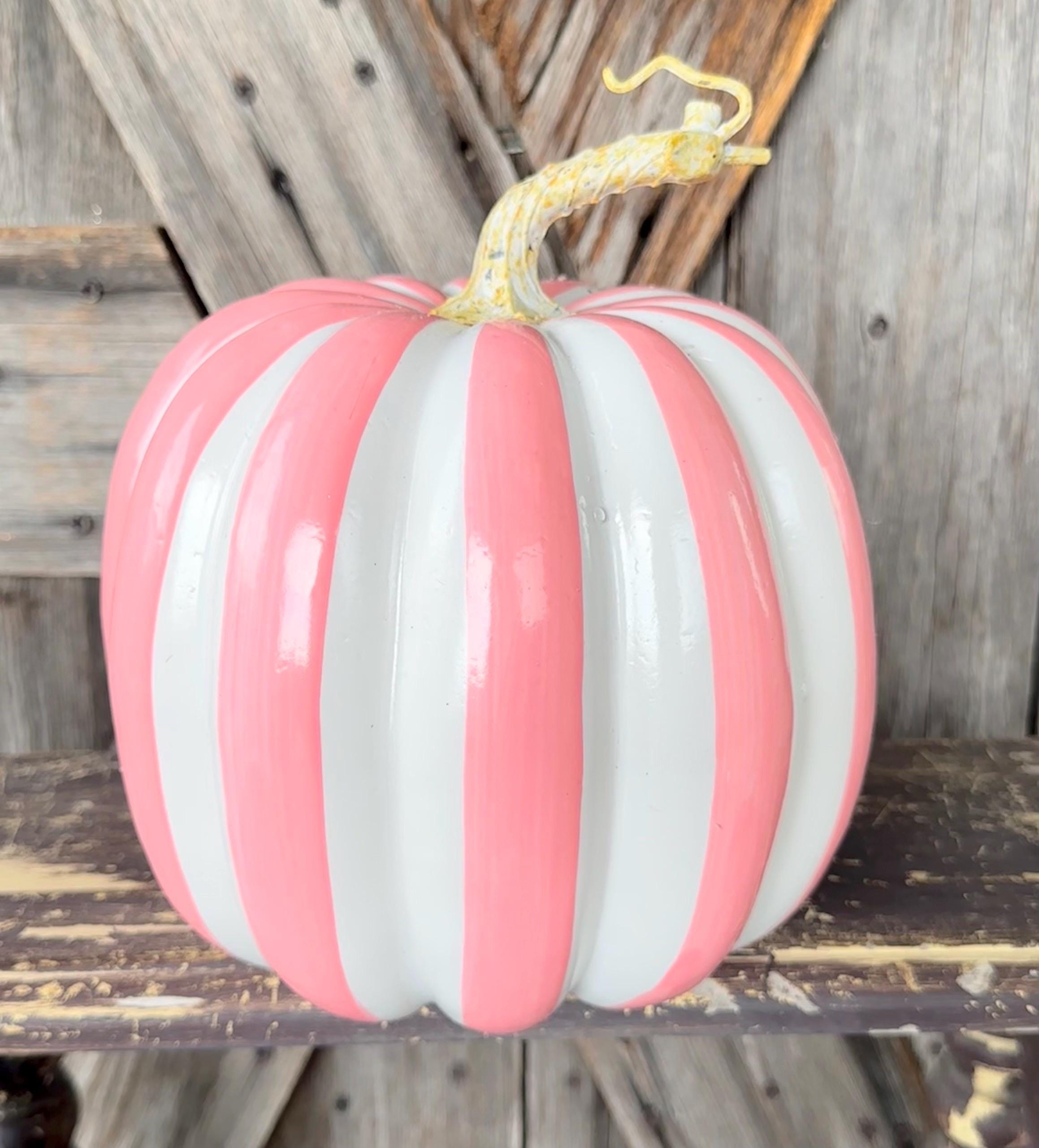 Pink White Stripe Pumpkin 7.5 Inches
