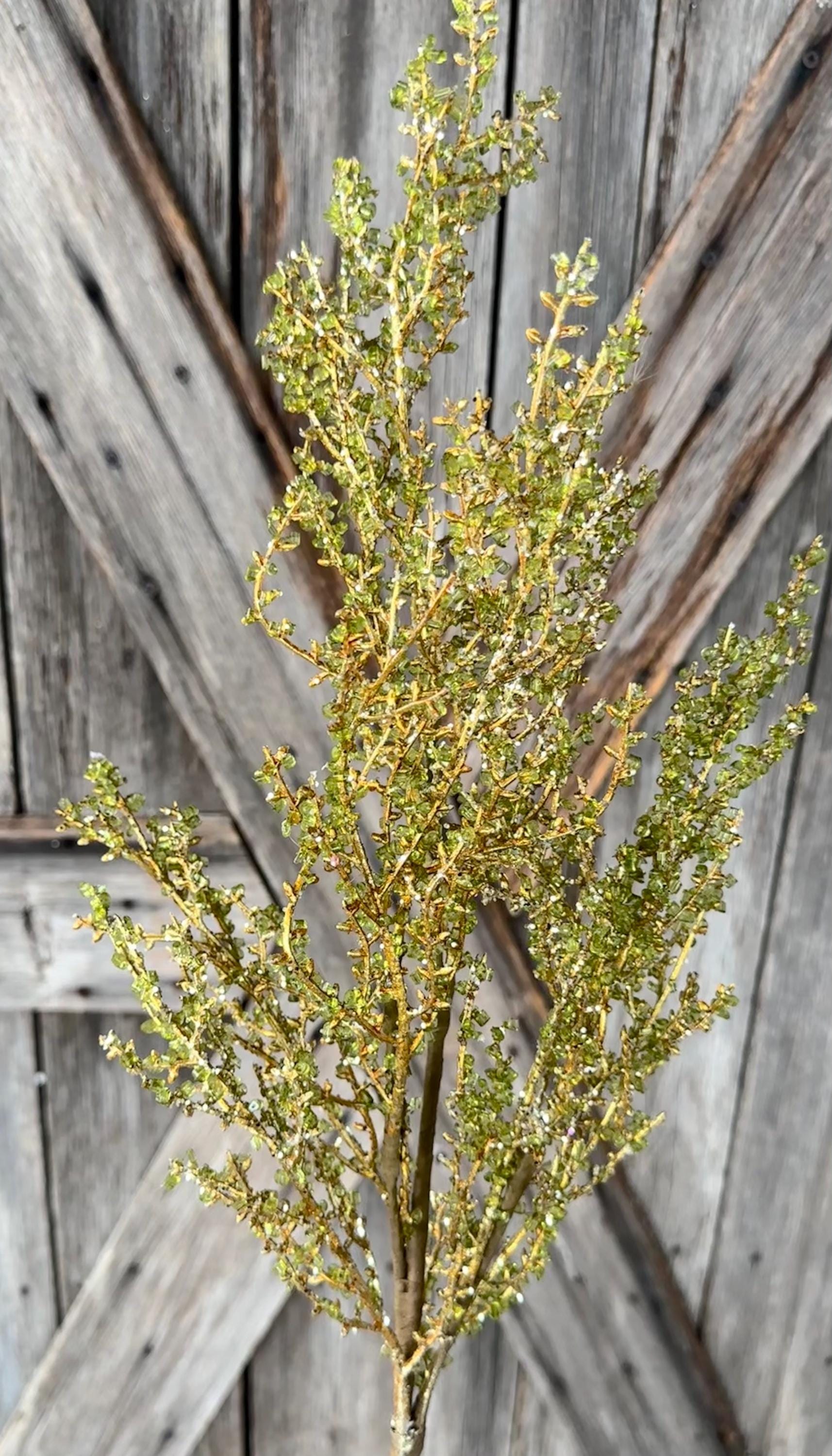 Green Gold Iced Twig Spray