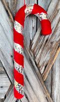 Disco Red Flocked Candy Cane, 16 Inches