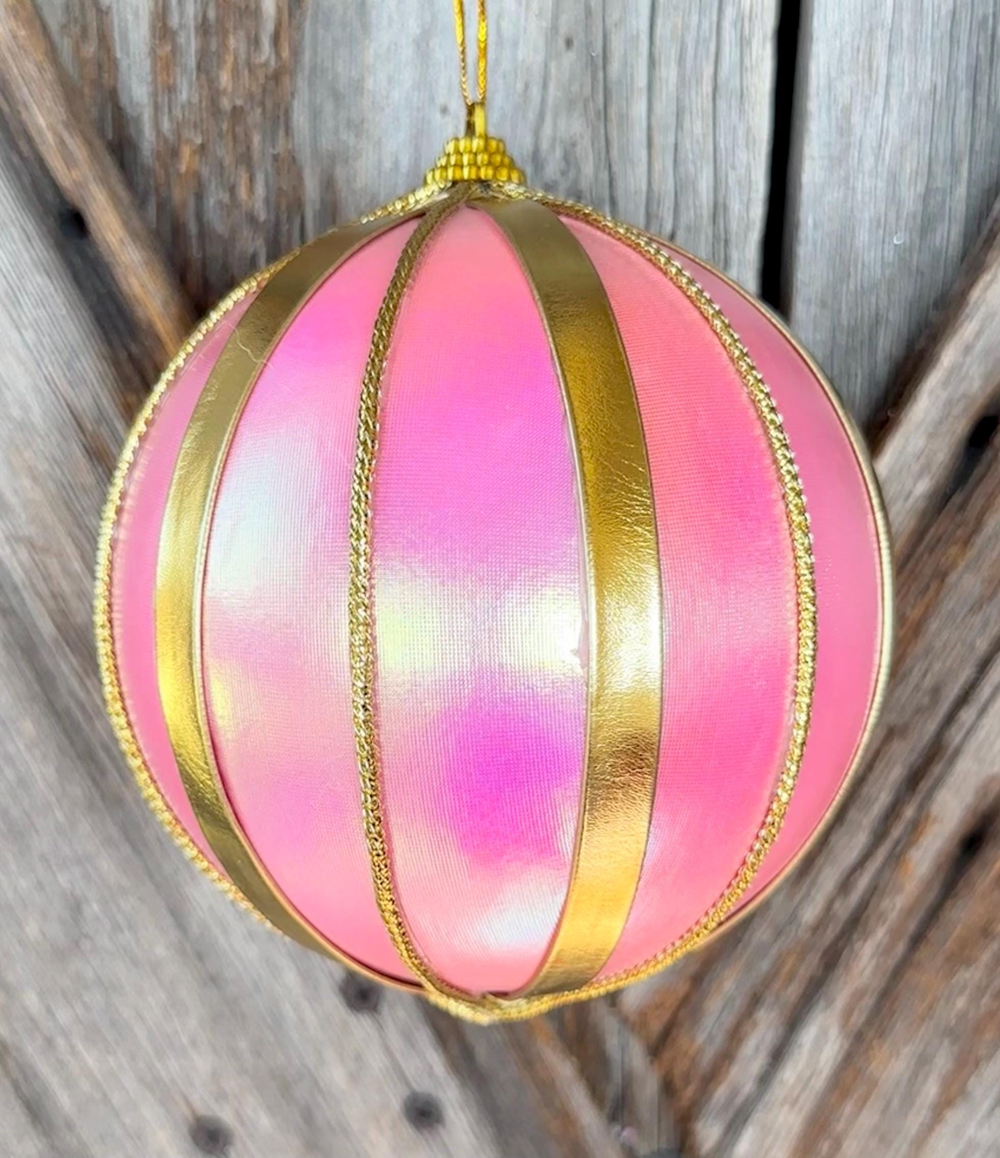 Pink Shimmer Gold Stripe Ball 5 Inch Shatterproof
