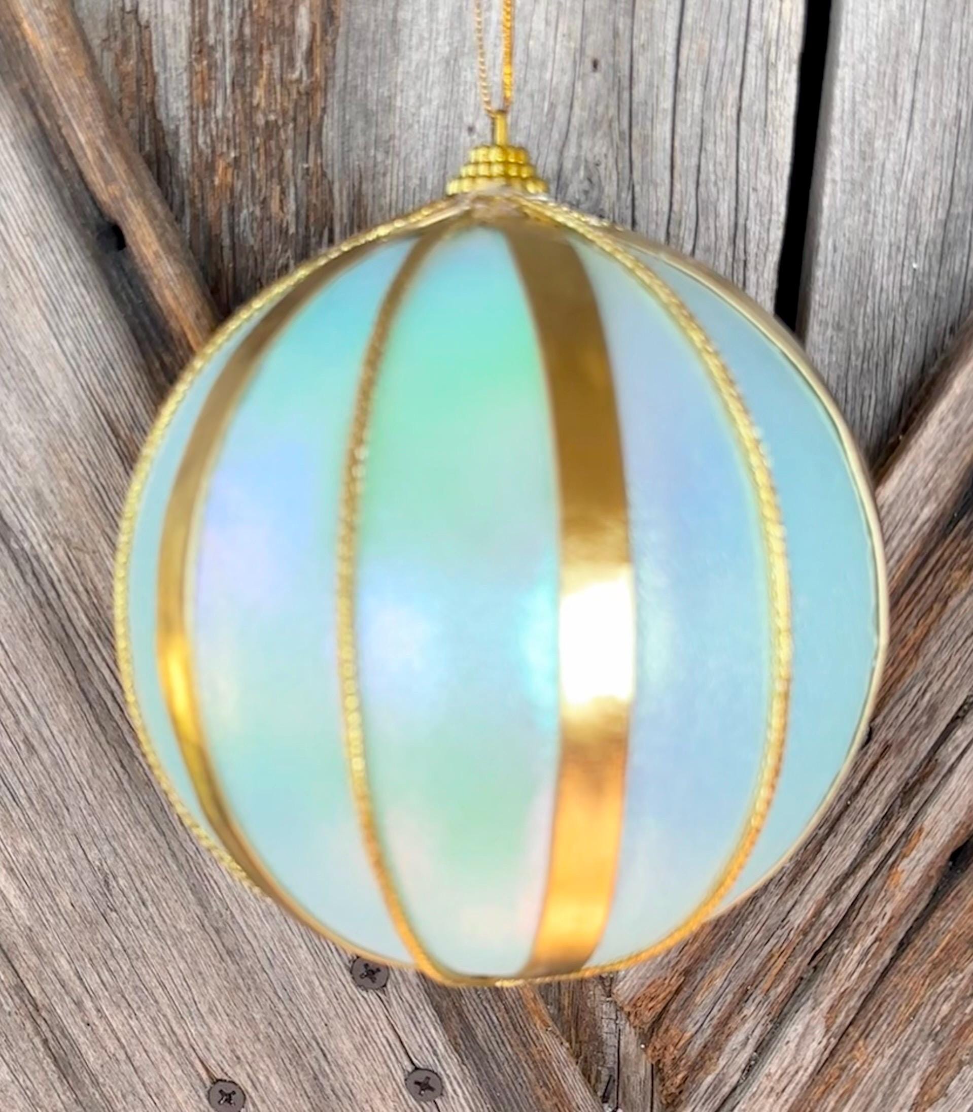 Mint Shimmer Gold Stripe Ball 5 Inch Shatterproof