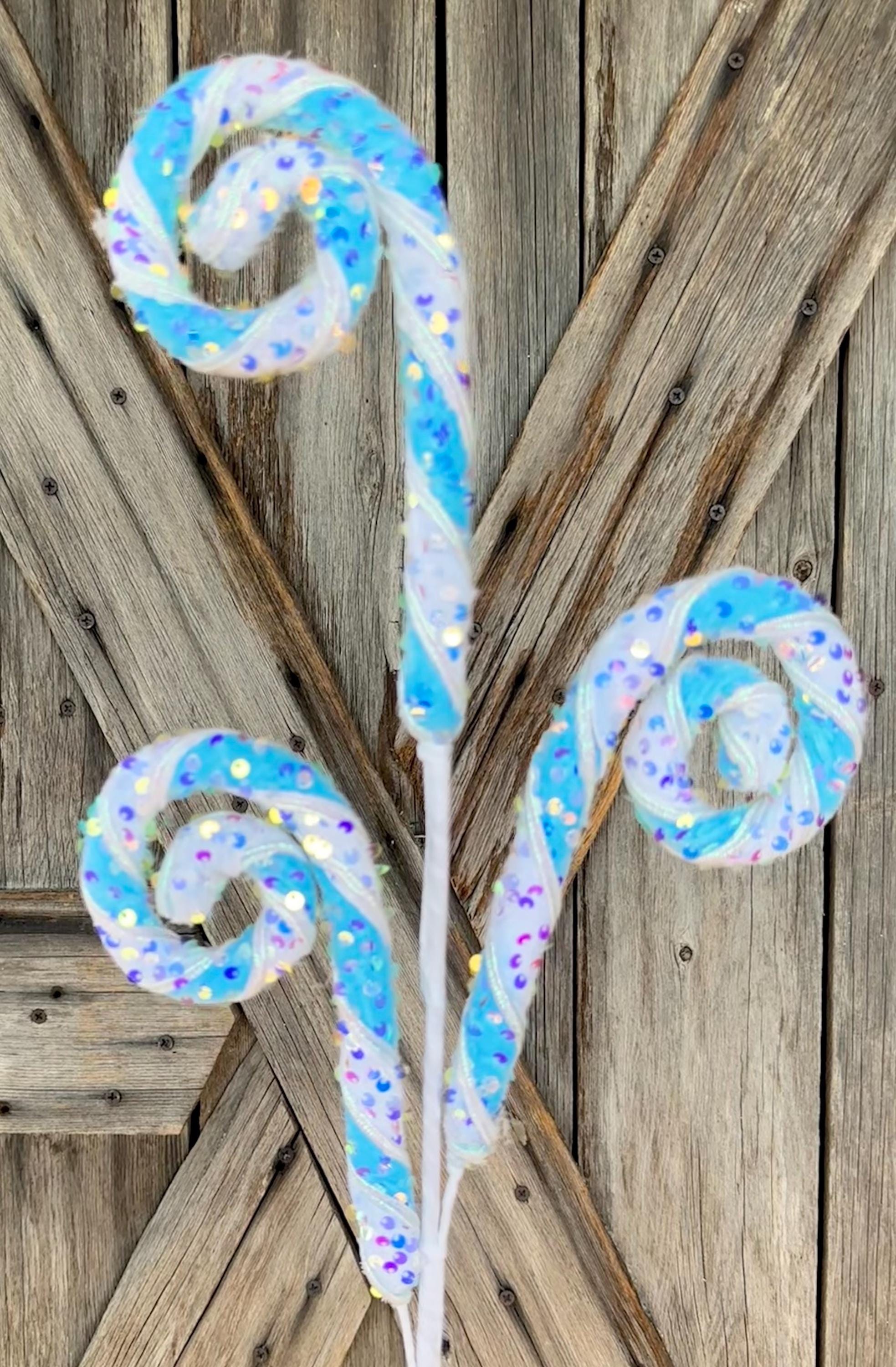 Blue White Sequin Curly Spray