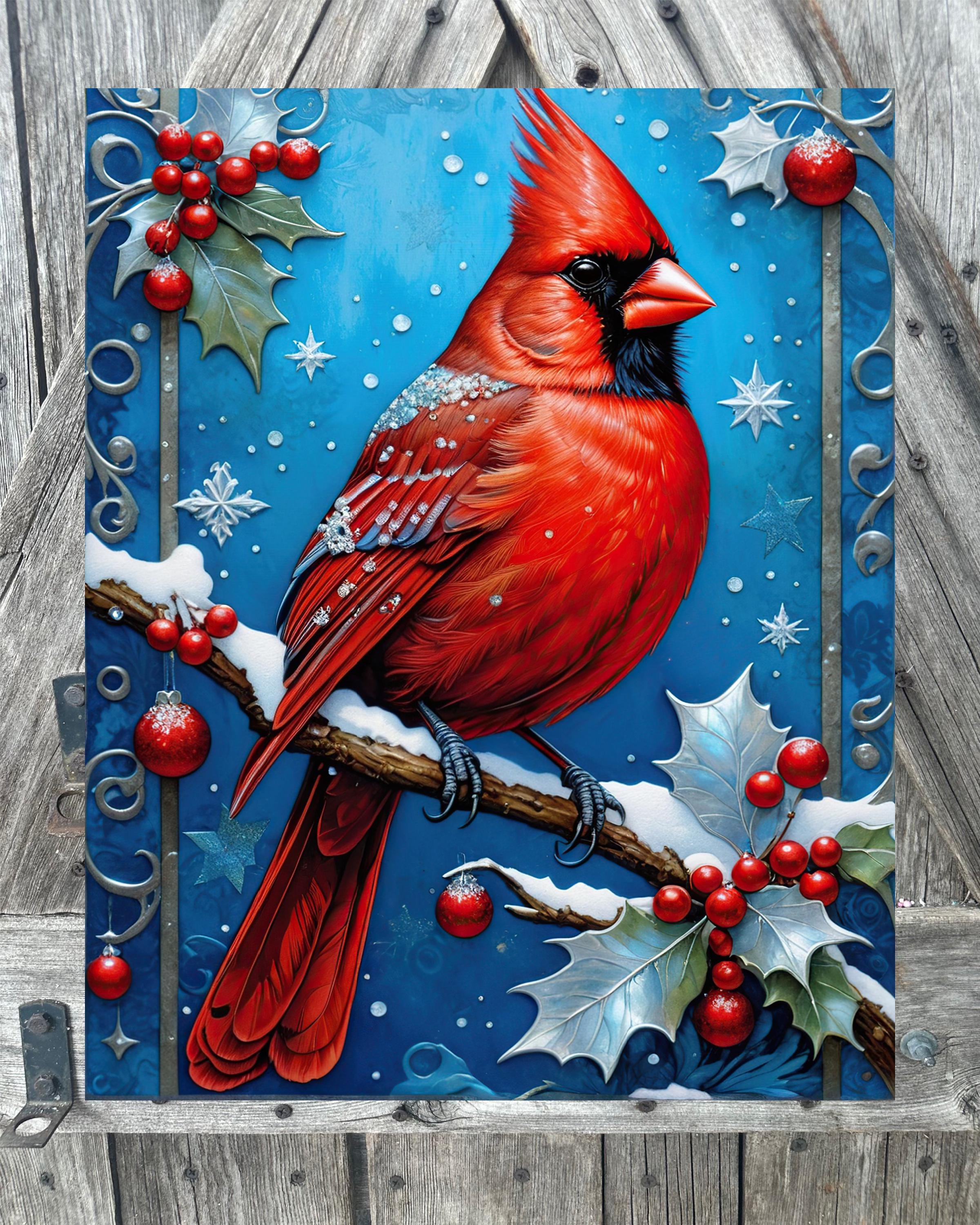 Blue Cardinal, Christmas Sign, Christmas Decor, Christmas Wall Art